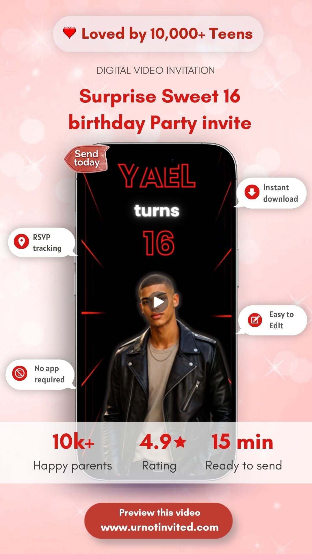 Surprise Birthday Video Invitation - Sweet 16 Unlocked Surprise Birthday Invite | Canva Template | Instant Download