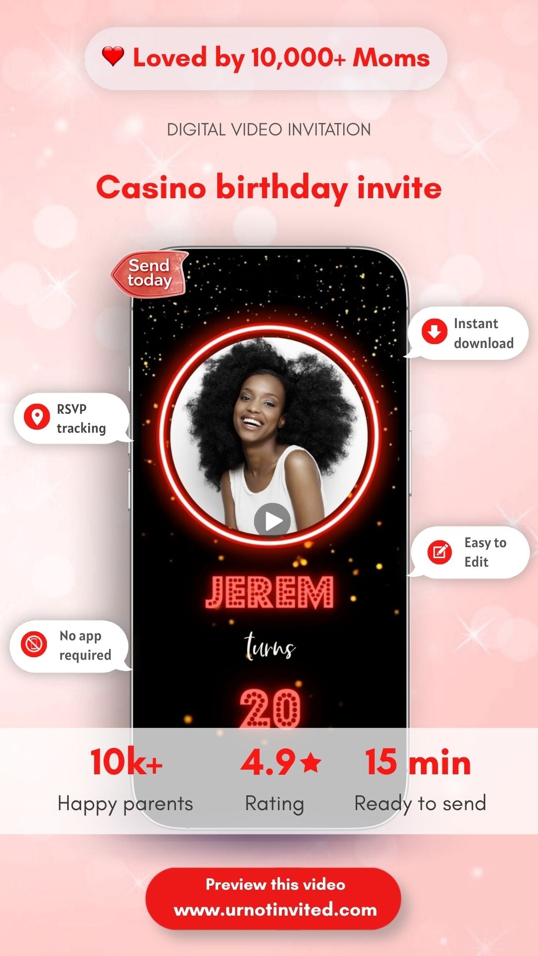 Invitación de cumpleaños con tema de casino: invitación a la fiesta de cumpleaños de Shake Roll &amp;amp; Rattle