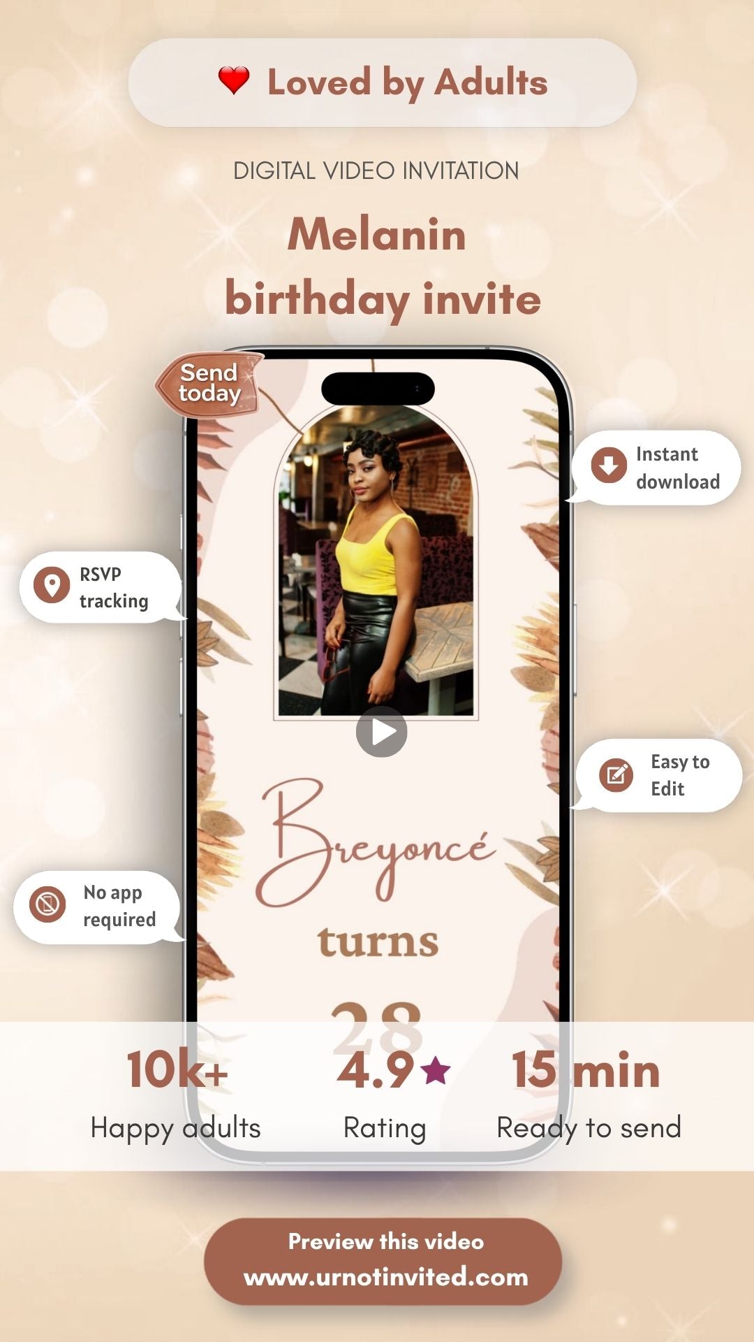 Melanin Birthday Video Invitation - Shades of Melanin Birthday Party Digital Invite | Canva Template | Instant Download