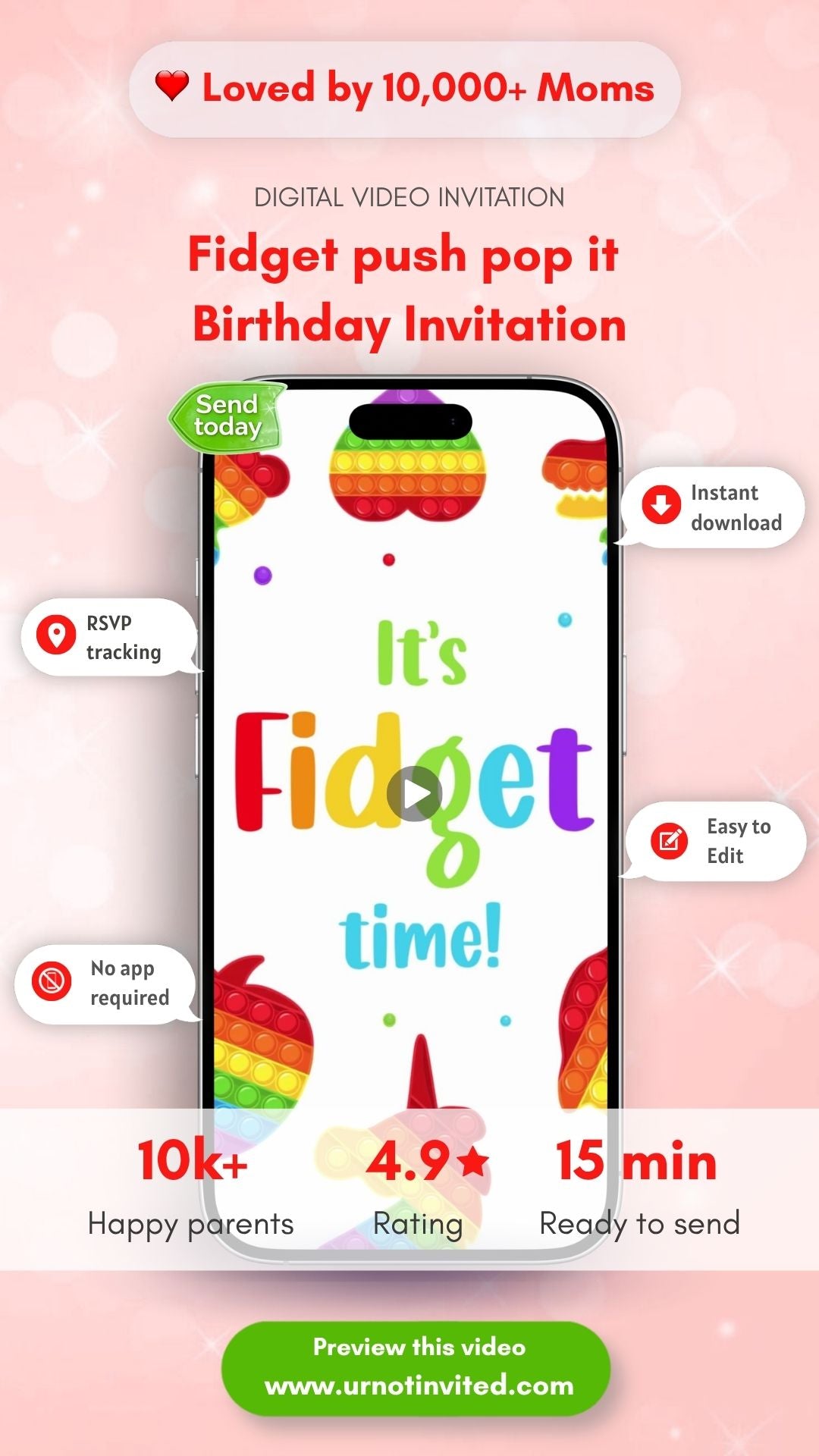 Fidget Push Pop it Birthday Invitation -  Pop on Over Birthday Party Invite | Canva Template | Instant Download