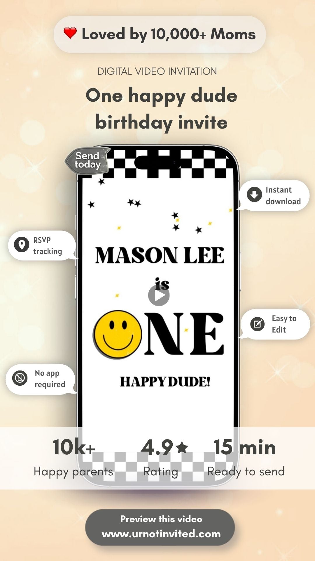 One Happy Dude Canva Video Invitation | Animated Digital Template | Instant Download