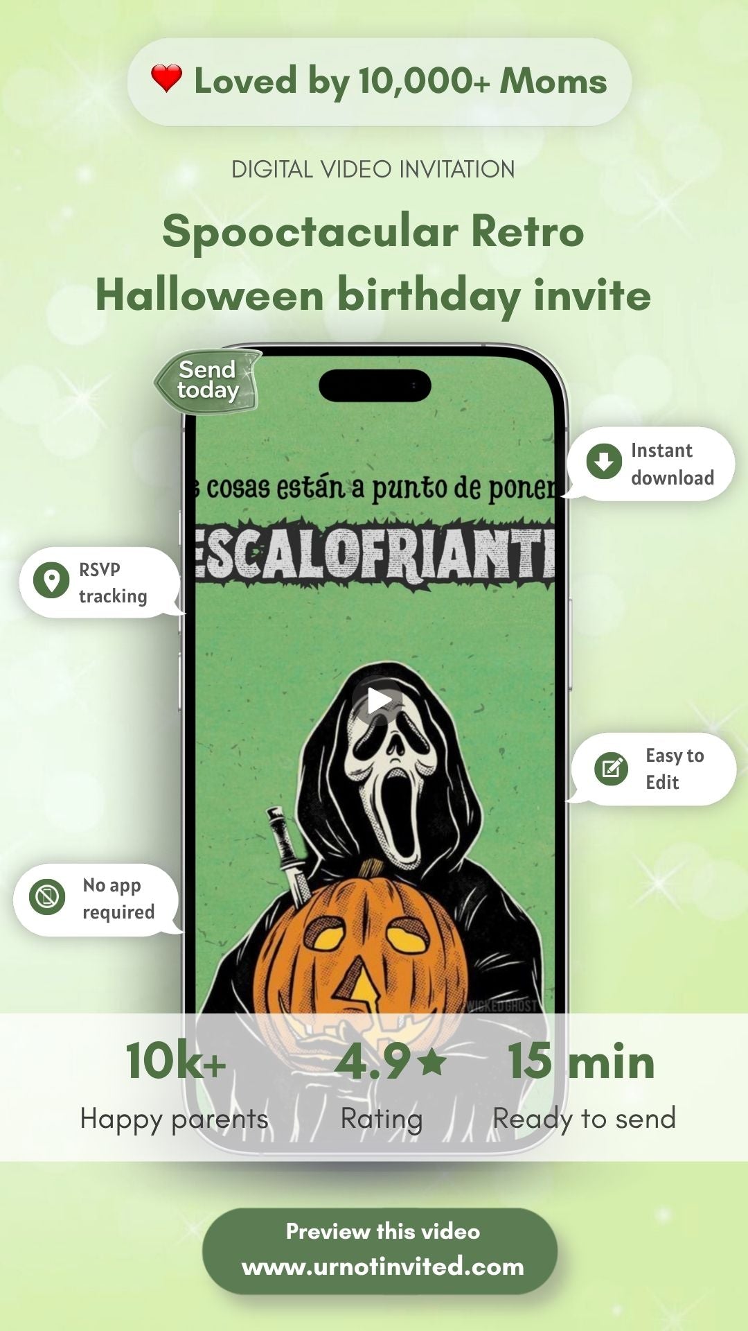 Spooctacular Retro Halloween Birthday Spanish Animated Video Invitation | Canva Template | Instant Download