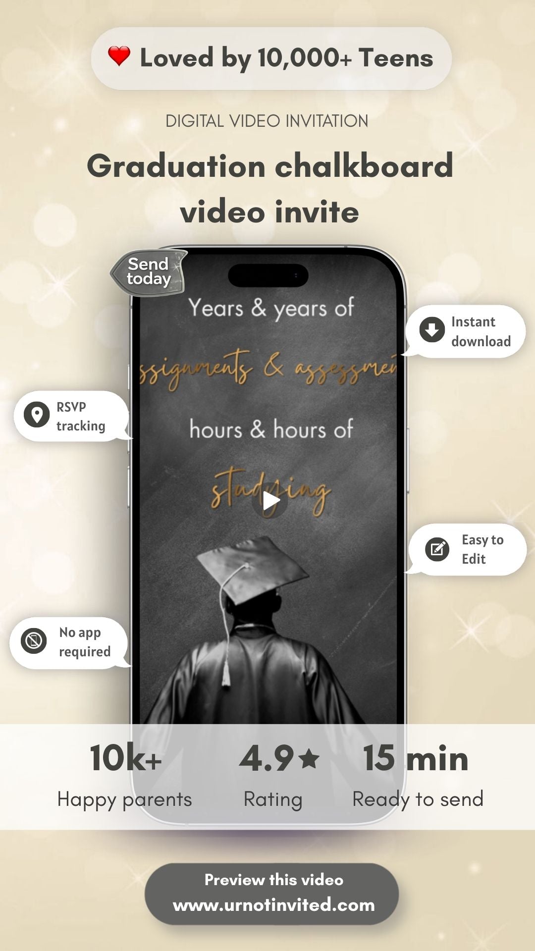Graduation Chalkboard Video Invitation - Graduation Animated Theme Invite - Class of 2026 | Canva Template | Instant Download