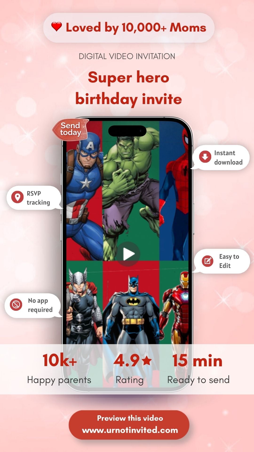 Super Hero Birthday Invitation – Kids Superheroes Party Invite | Canva Template | Instant Download