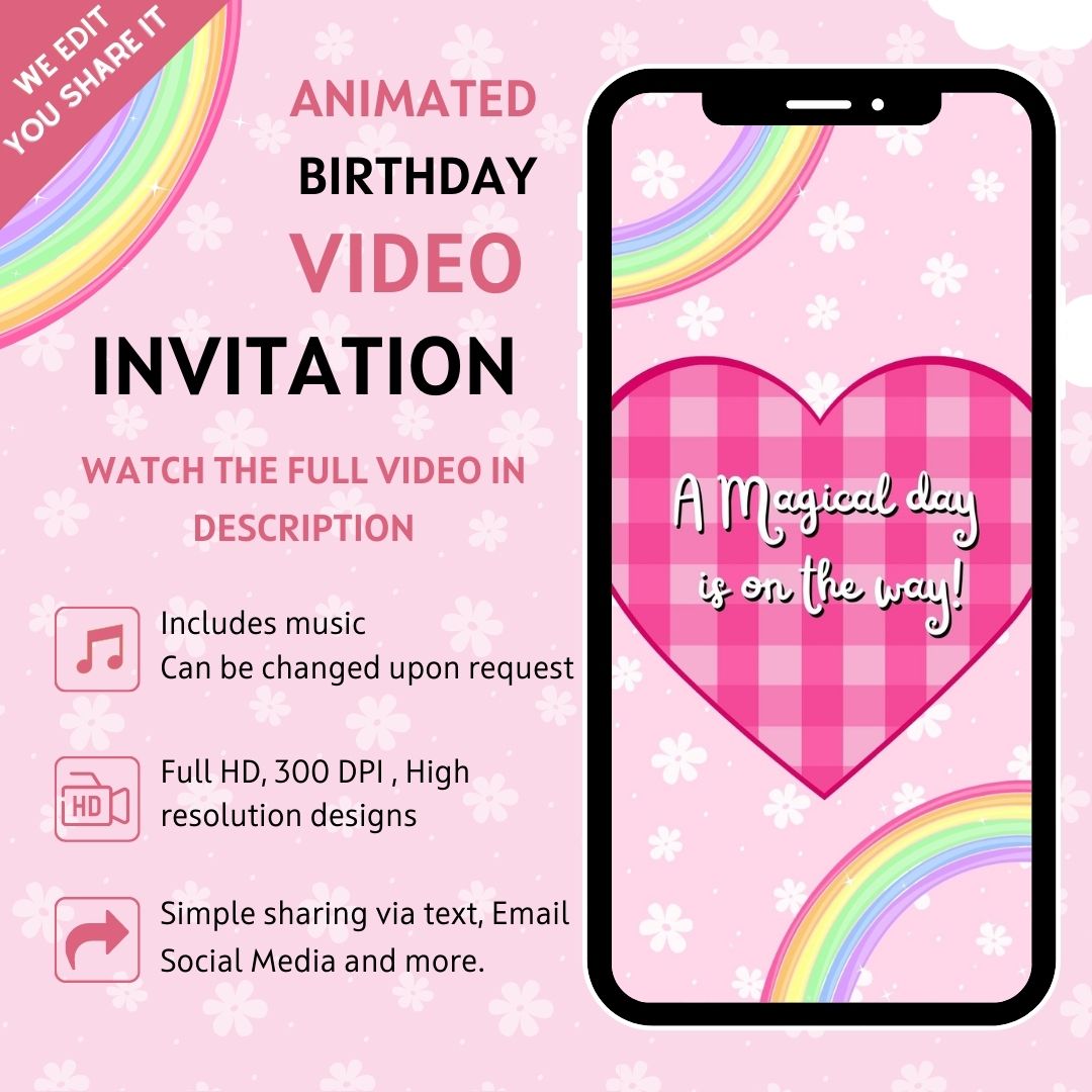 Rainbow Birthday Video Invitation - Rainbow Magical Theme Birthday Par -  urnotinvited