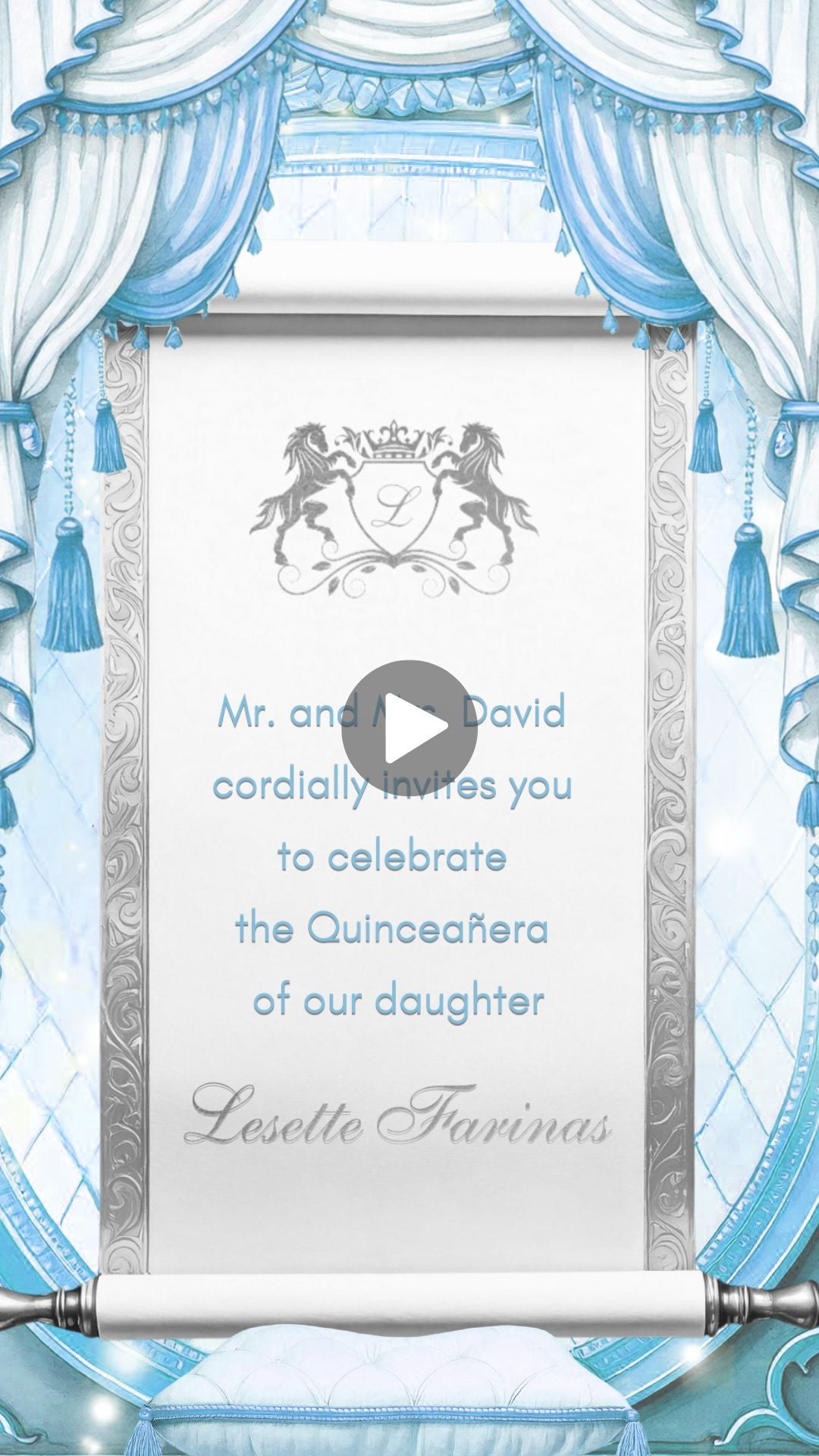 Royal Cinderella Quinceañera Animated Video Invitation | Digital Sweet 15 Invite | Personalized Princess Theme Party