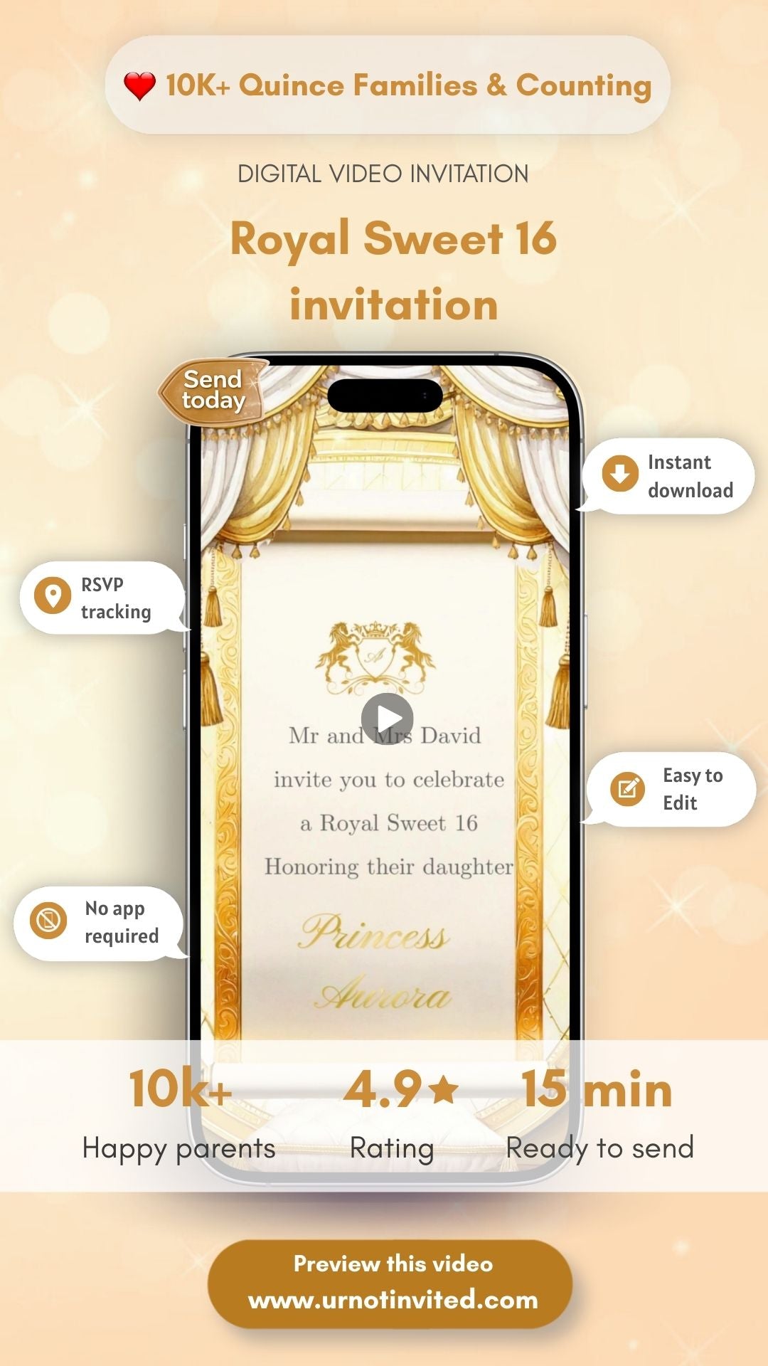 Royal Sweet 16 Video Invitation | Royal-Themed Sweet 16 Invite Template (Canva) | Instant Download