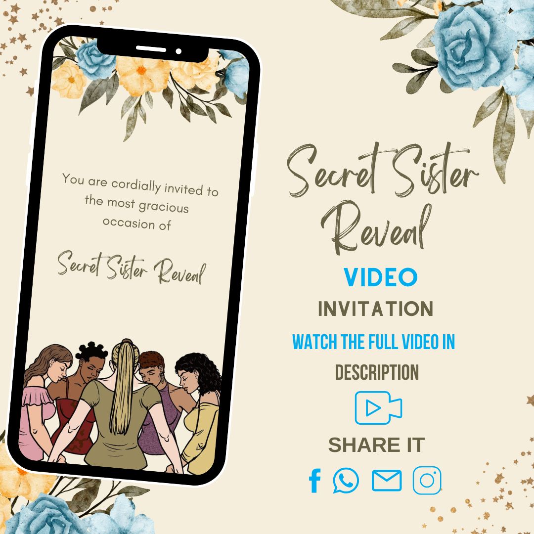 Secret Sister Reveal Video Invitation - Secret Reveal Theme Occasion Digital Invite