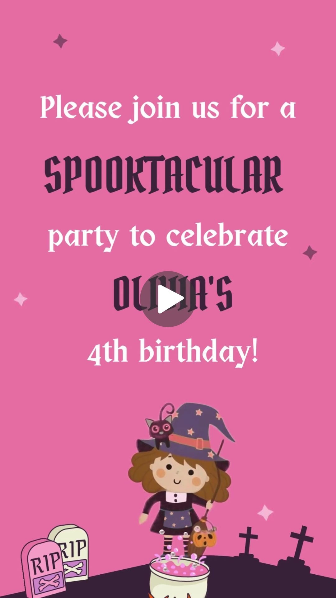 Pink Halloween Birthday Animated Video Invitation | Canva Template | Instant Download