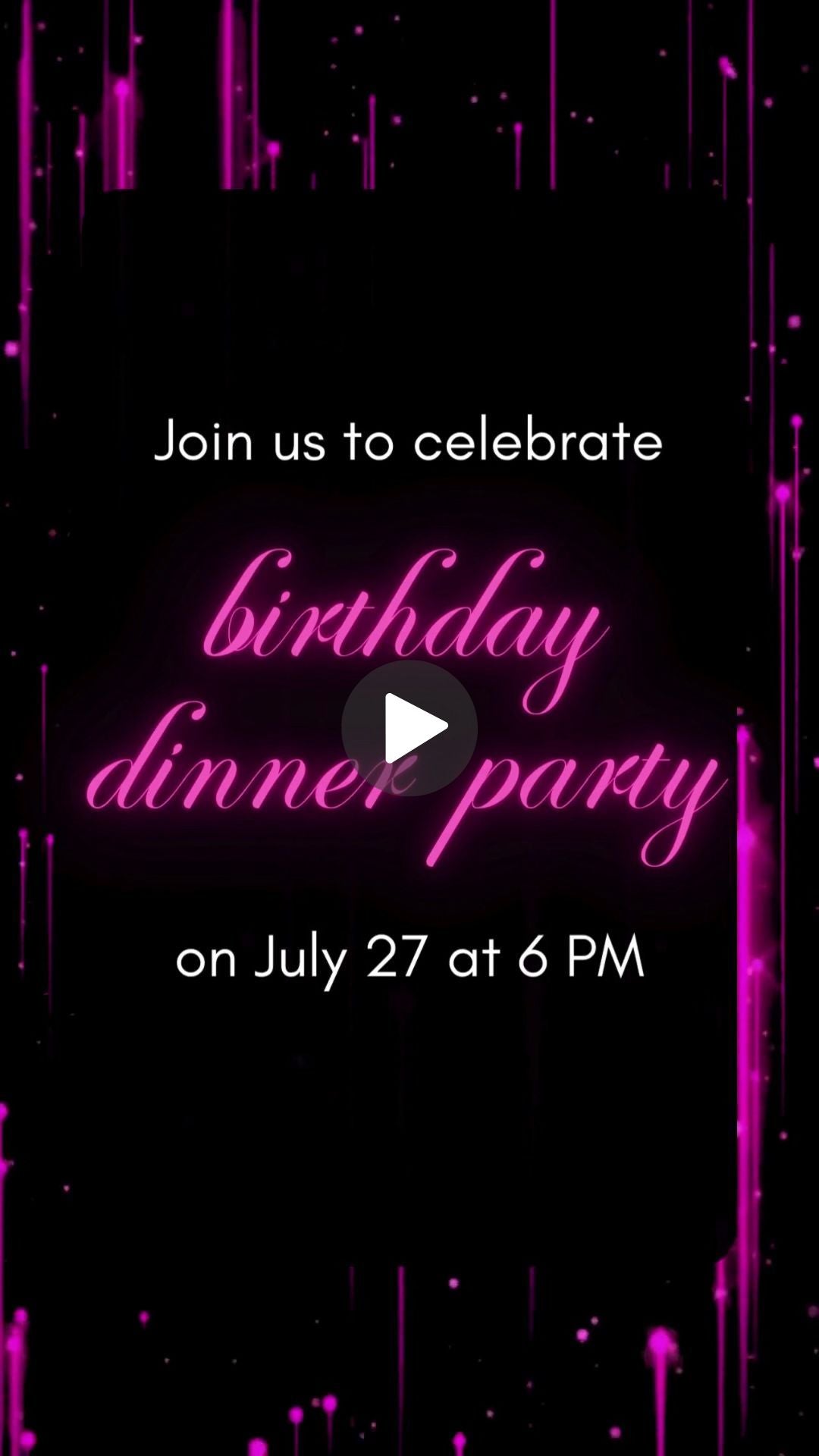 Hot Pink Glitter Birthday Video Invitation - Hot Pink Glitter Theme Party Digital Invite | Canva Template | Instant Download