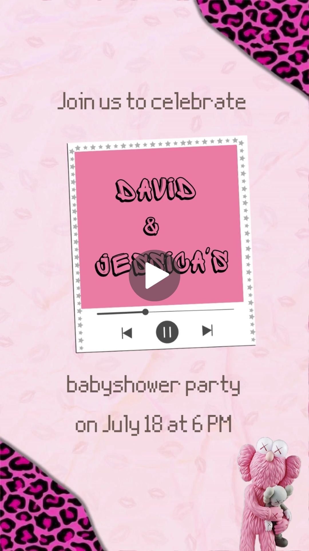 KAWS Girl Baby Shower Digital Video Invitation - KAWS Girl Theme Baby Shower Digital Invite