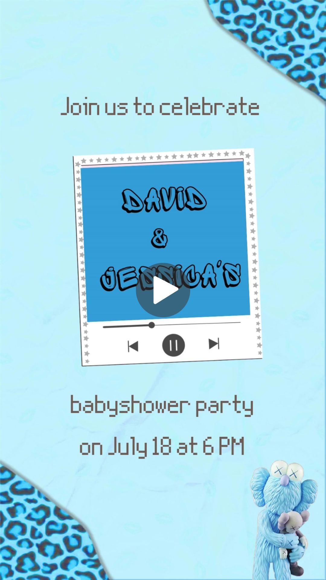 Kaws Blue Baby Shower Video Invitation - Kaws Blue Themed Baby Shower Invite