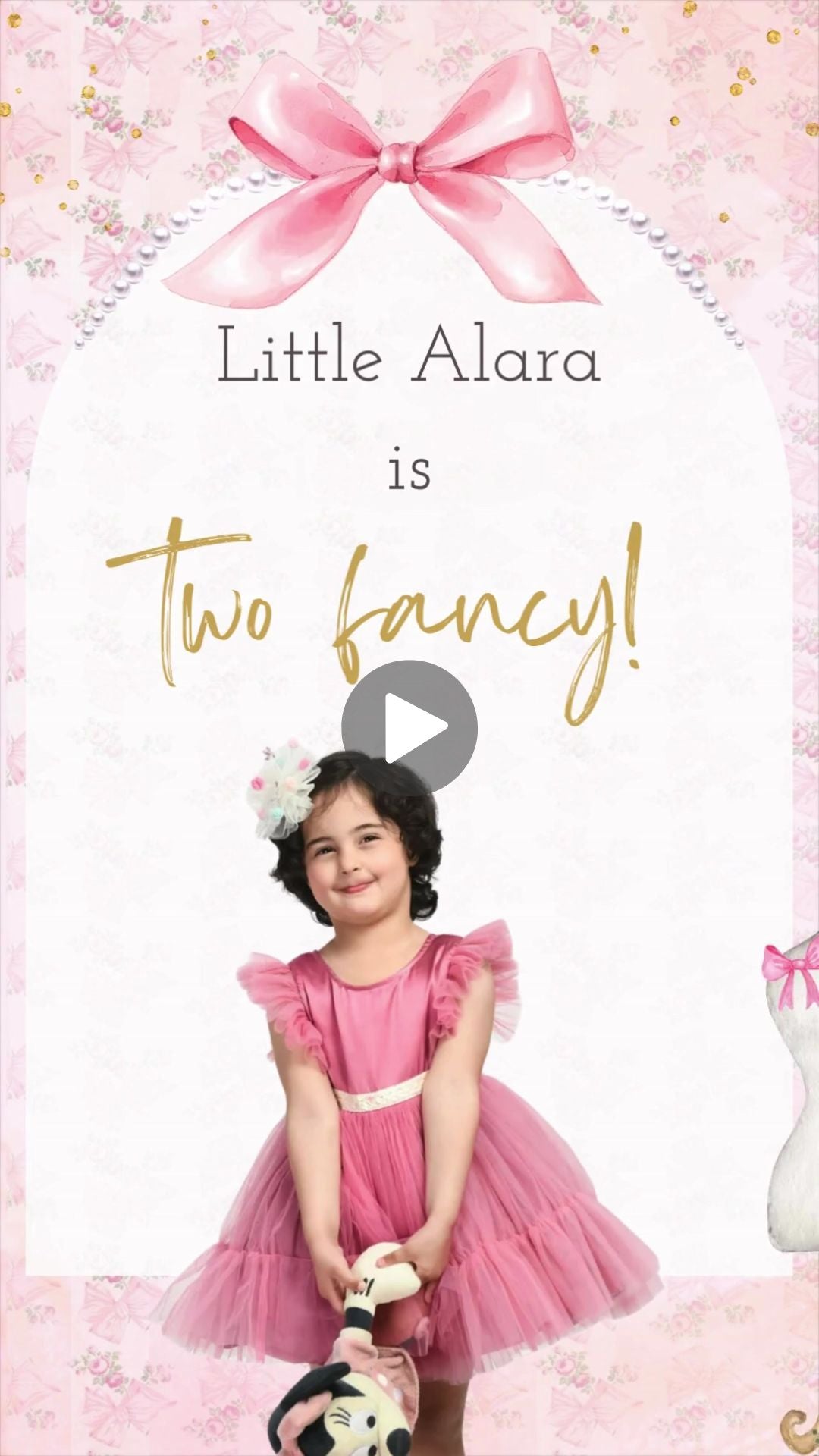 Fancy Pink Bow Girl Birthday Animated Video Invitation | Canva Template | Instant Download