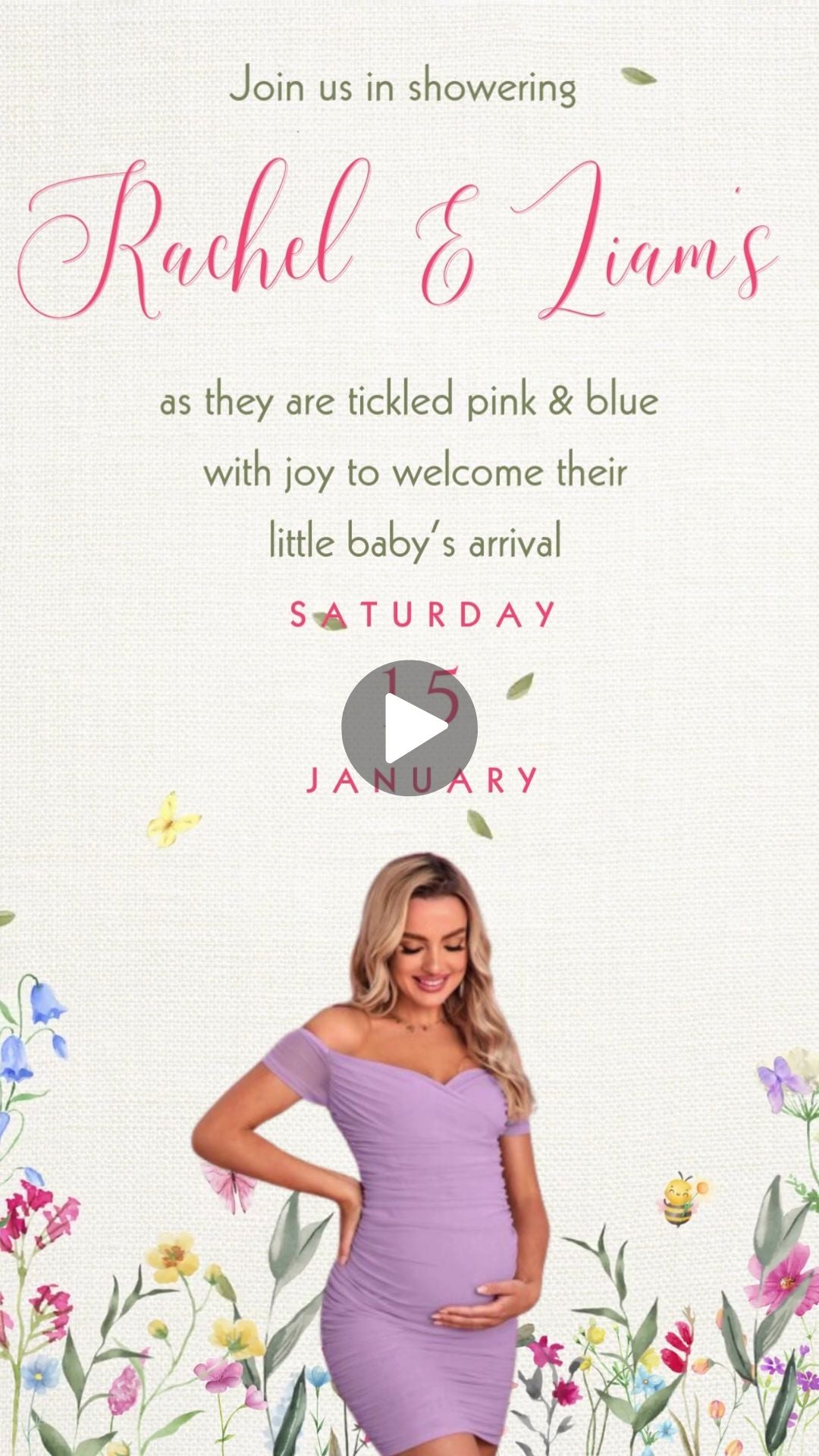 Baby in blooming baby shower video invitation -Baby in Blooming Theme Baby Shower Digital Invite | Canva Template | Instant Download