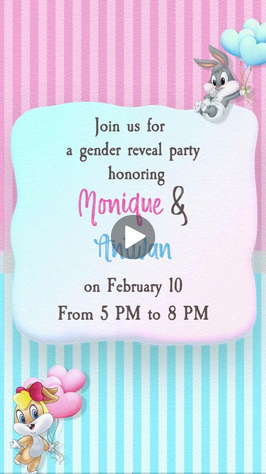 Looney Tunes Gender Reveal Invitation - Classic Cartoon Theme Digital Reveal Invite | Canva Template | Instant Download