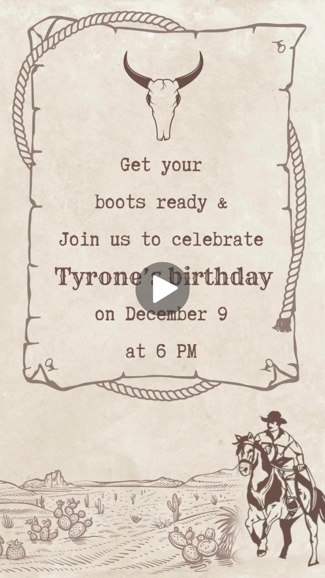 Blue Bandana Birthday Video Invitation - Blue Bandana Theme Digital Party Invite | Canva Template | Instant Download