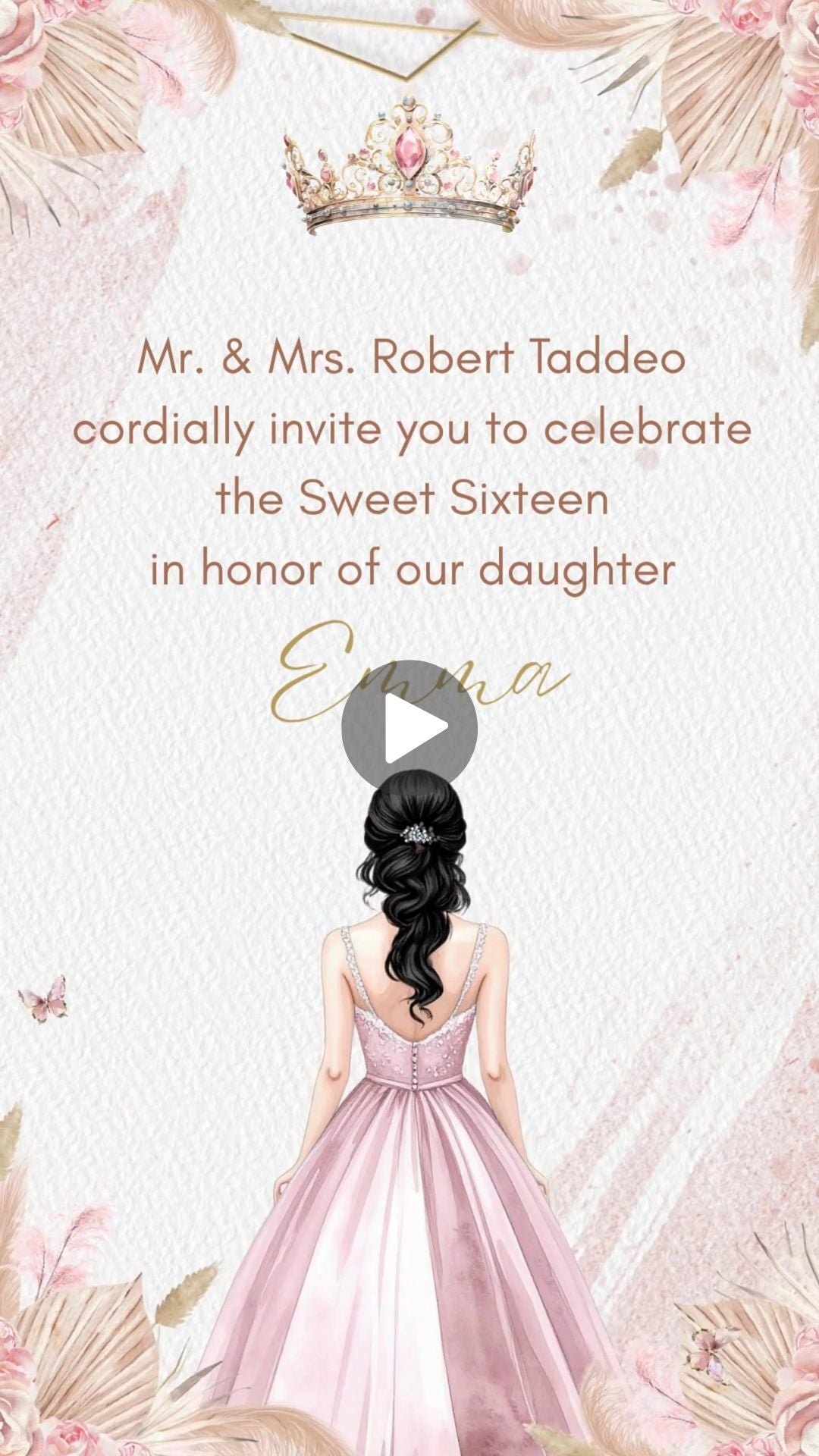 Boho Sweet 16 Birthday Videio Invitation - Boho Sweet 16 Theme Birthday Party | Canva Template | Instant Download