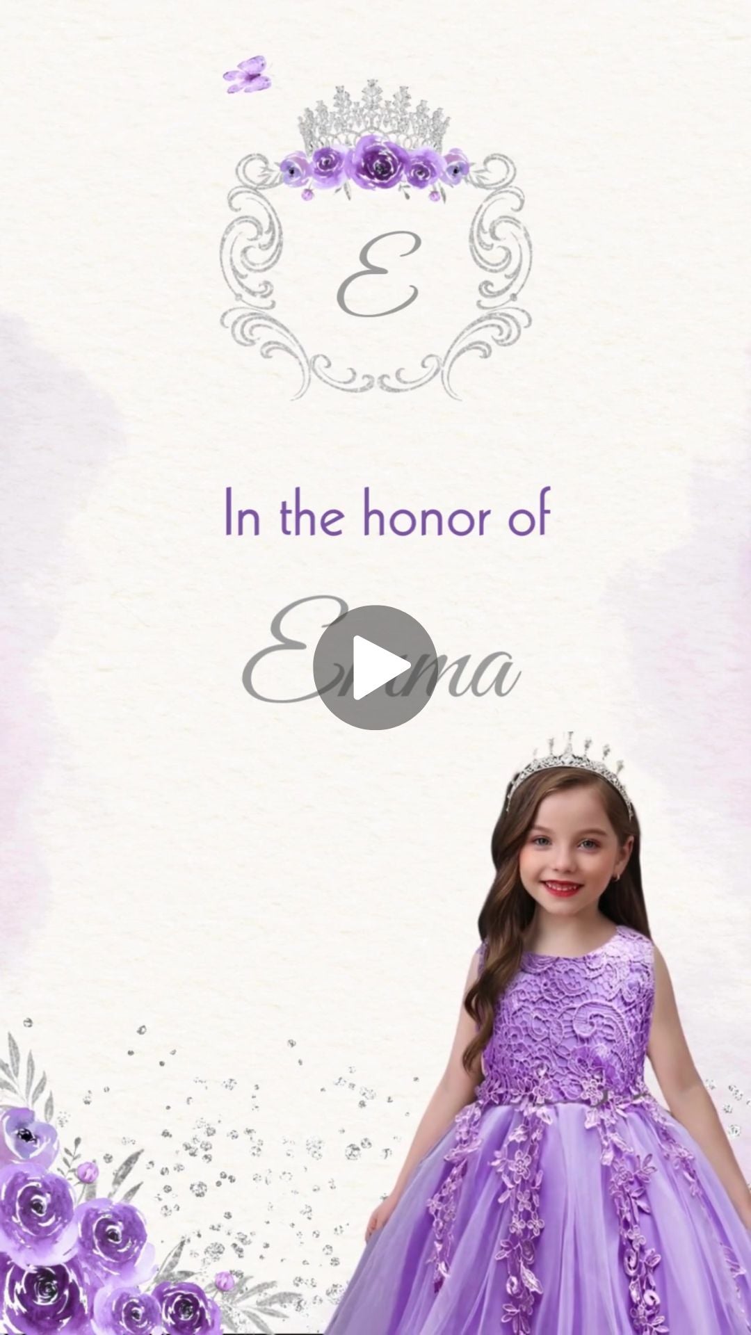 Lavender &amp; White Cincoañera Video Invitation | Lavender Cincoañera Invite | Lavender &amp; White Royal Theme Invite | Canva Template | Instant Download