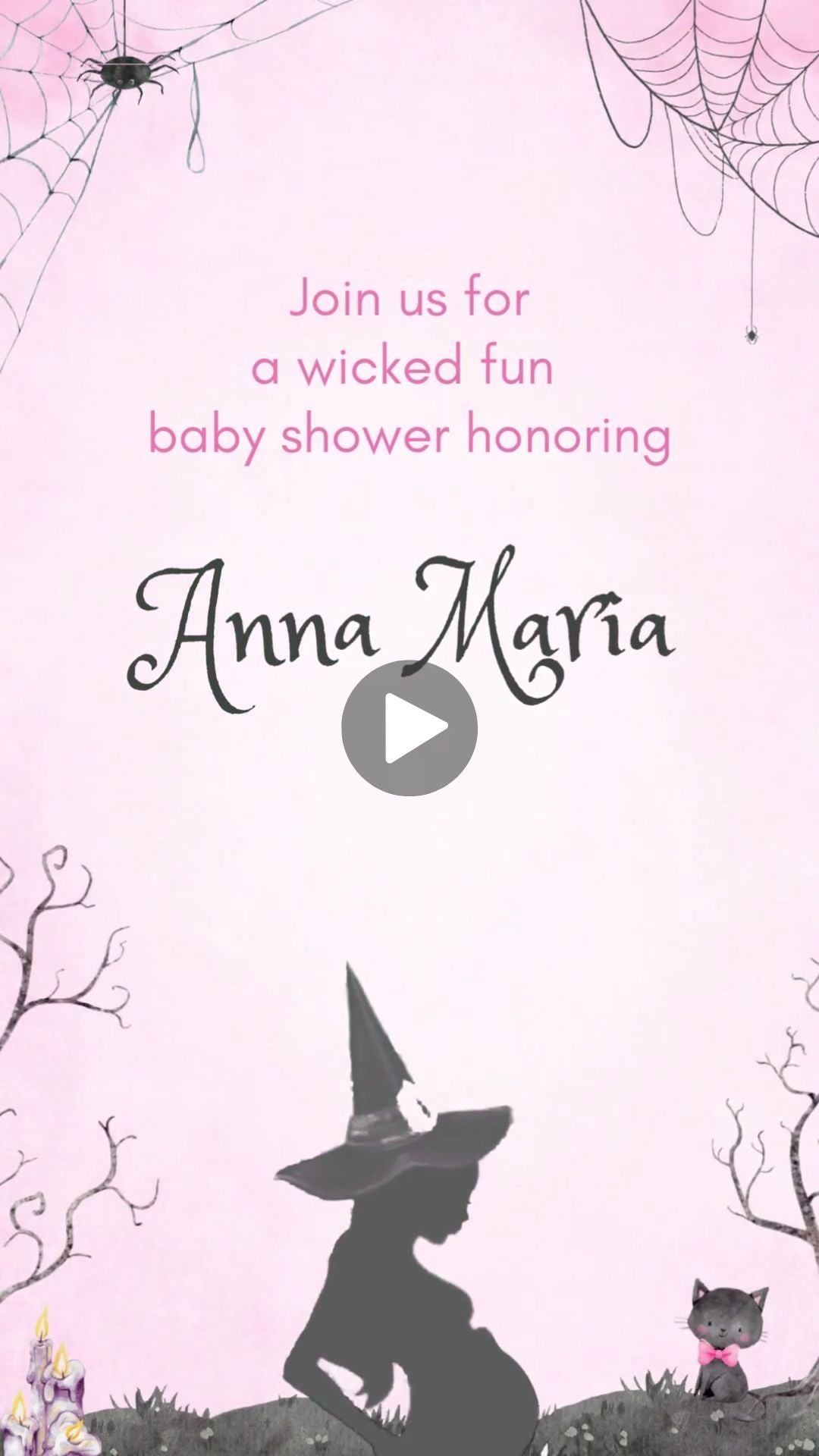 White-Pink Halloween Girl Baby Shower Animated Video Invitation | Canva Template | Instant Download