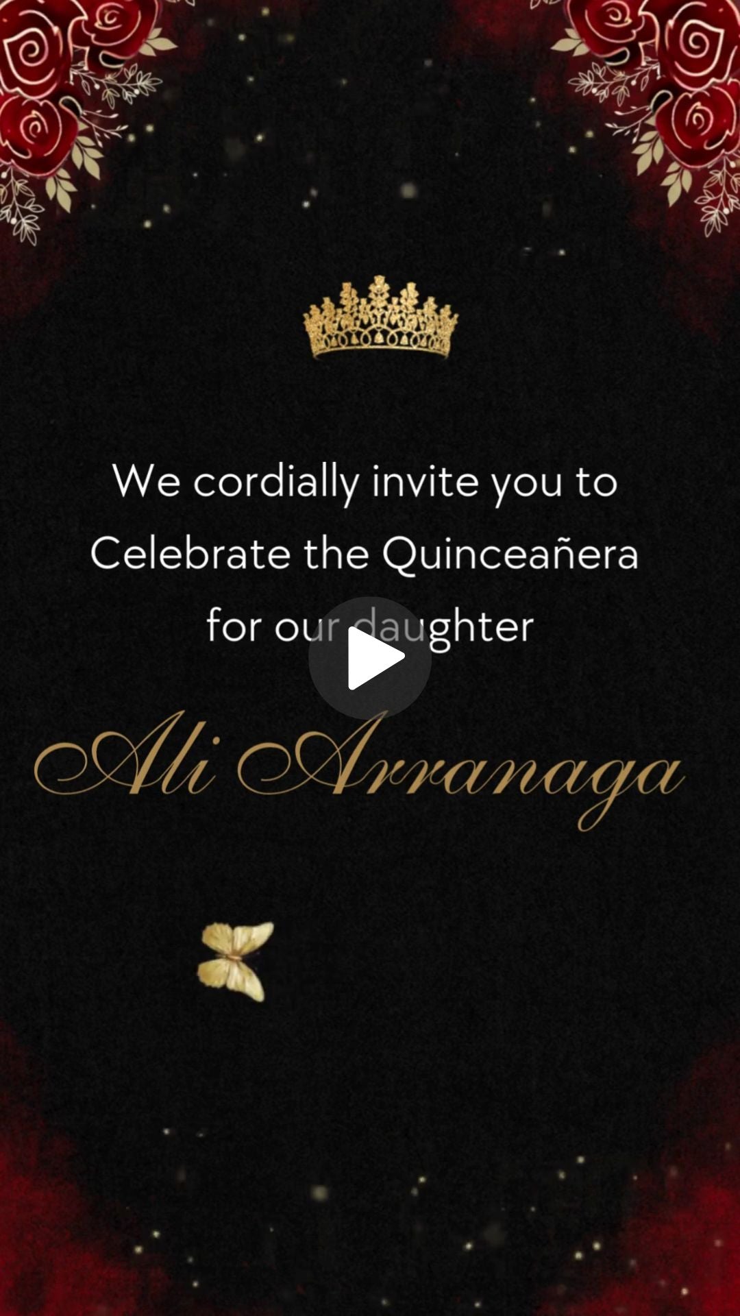 Black, Red and Gold Cowgirl Quinceañera Animated Video Invitation | Canva Template | Instant Download