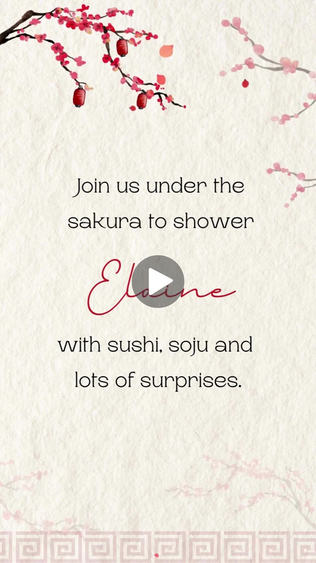 Cherry Blossom Sakura &amp; Sushi Bridal Shower - Bridal Shower Party Invite