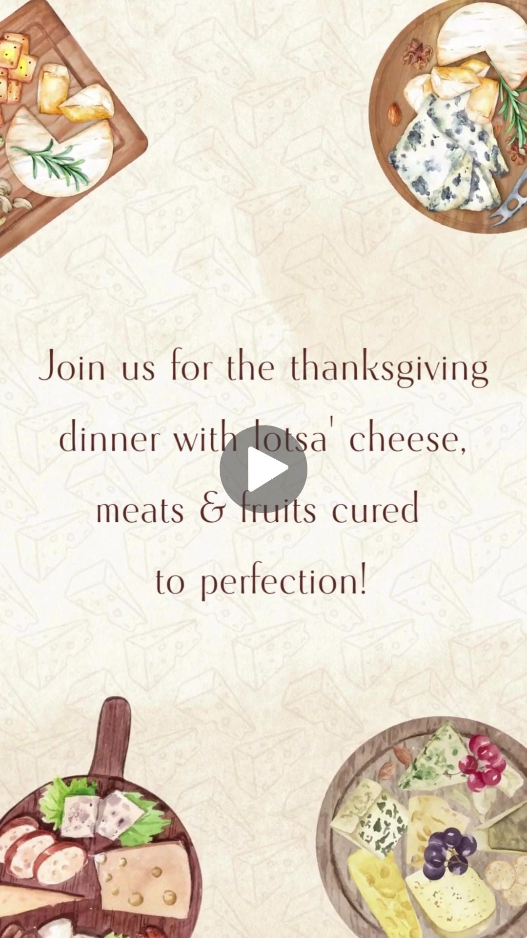 Invitación en vídeo del tablero de charcutería de Acción de Gracias - Invitación digital al tema del tablero de charcutería 