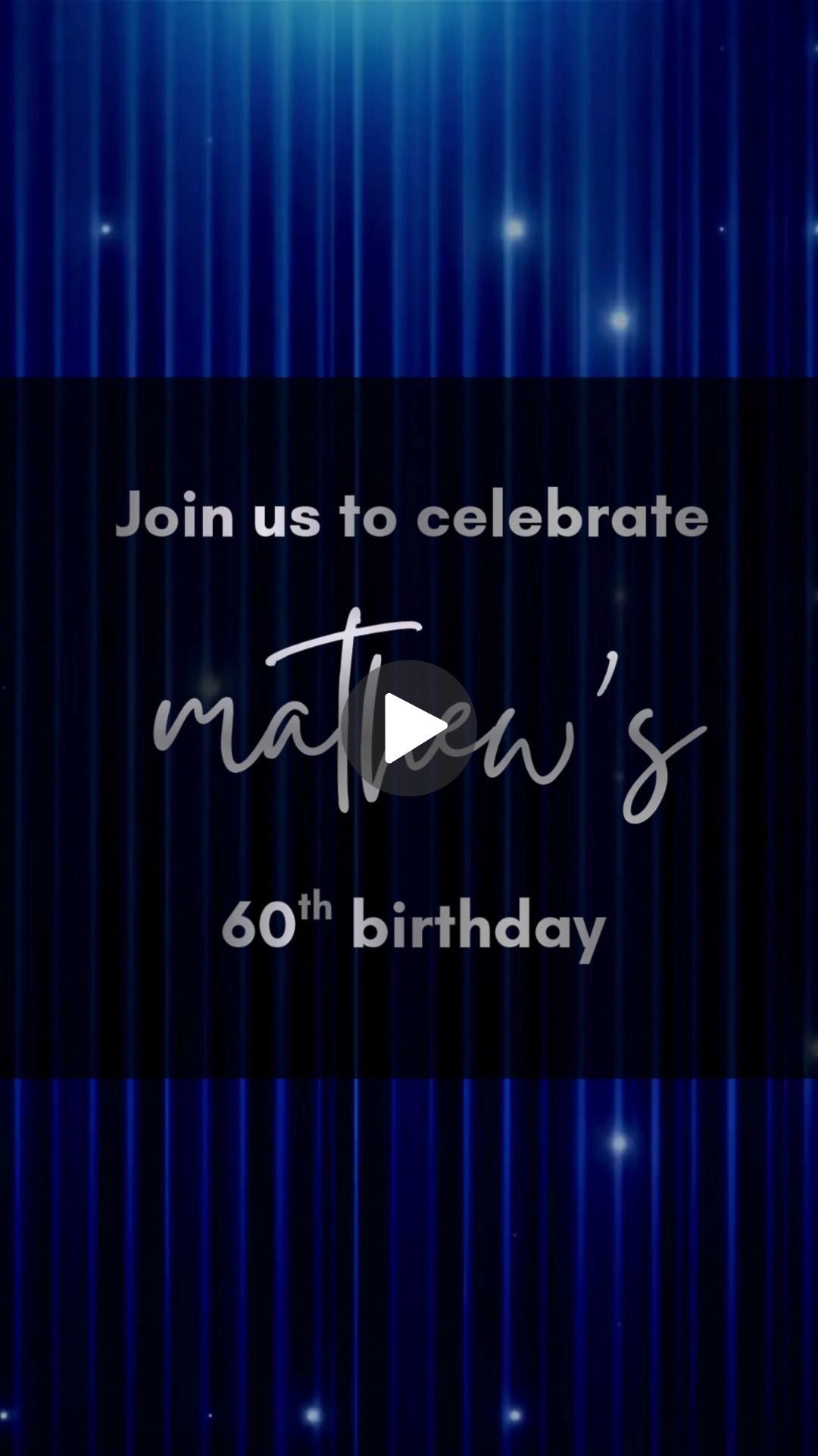 Classy Men's Blue Birthday Video Invitation - 60th Birthday Men Party Invitation Blue Theme
