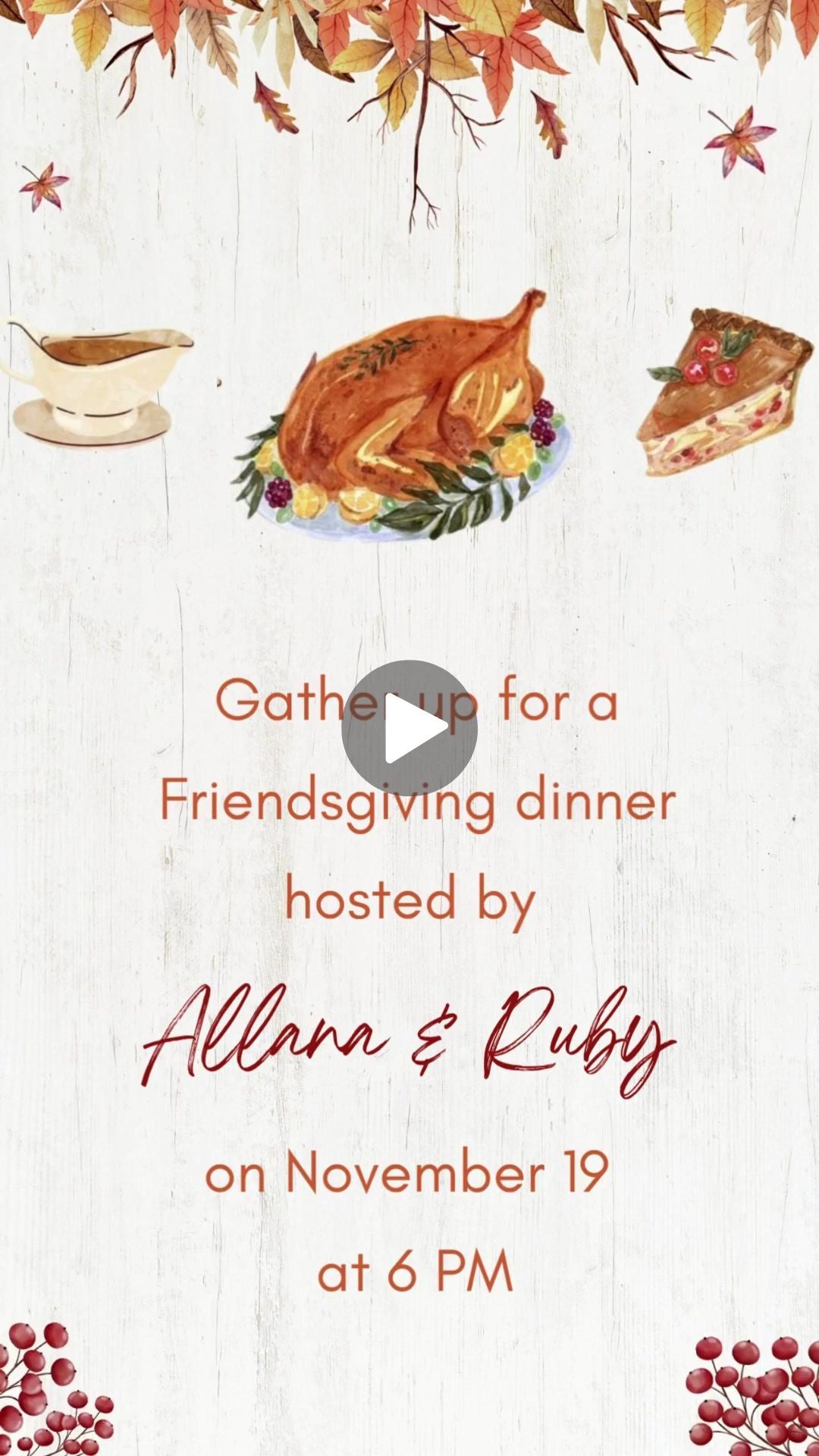 Friendsgiving Thanksgiving Video Invitation -  Friendsgiving Thanksgiving Theme Denner Invite