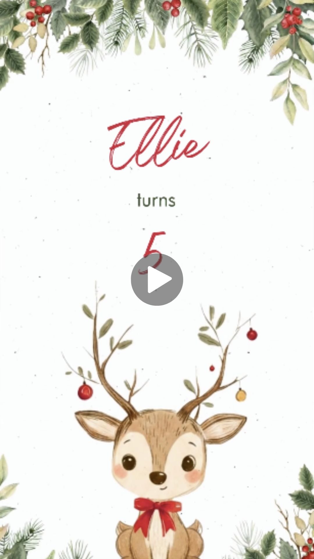 Cute Winter Reindeer Birthday video invitation - Oh Deer Reindeer Birthday Party Invite | Canva Template | Instant Download