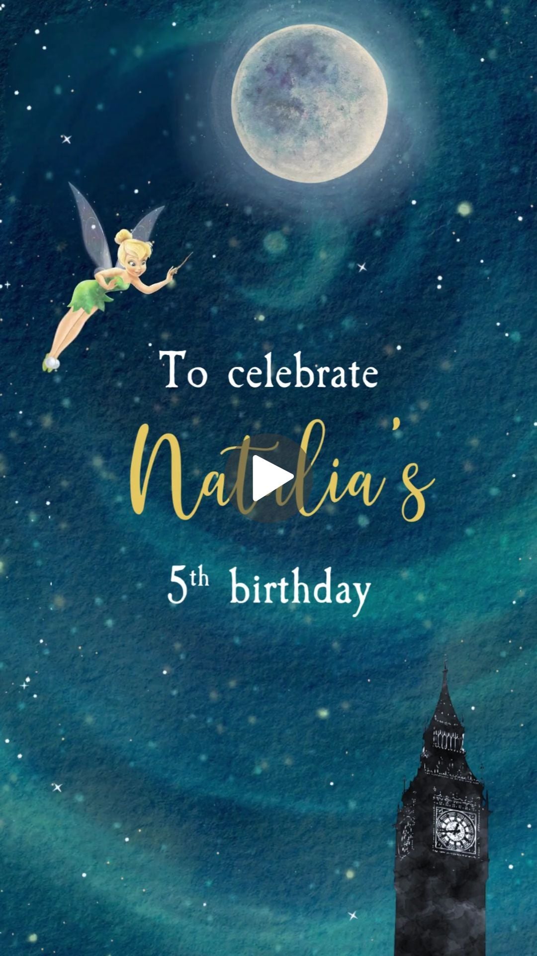 Tinkerbell Birthday Video Invitation - Tinkerbell Theme Digital Birthday Party Invite | Canva Template | Instant Download