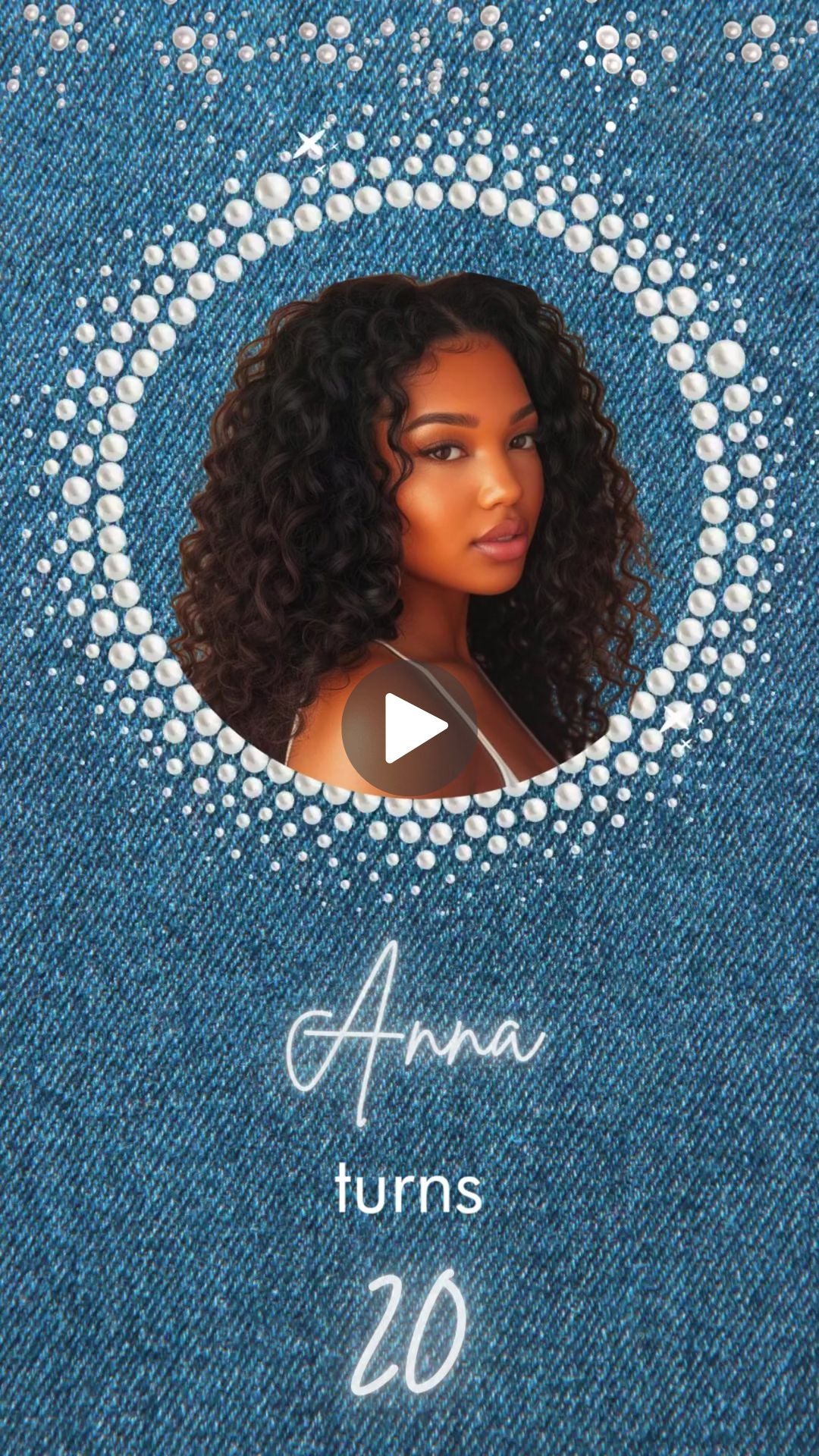Denim &amp; Pearl Birthday Video Invitation - Denim &amp; Pearl Theme Birthday Party Invite | Canva Template | Instant Download
