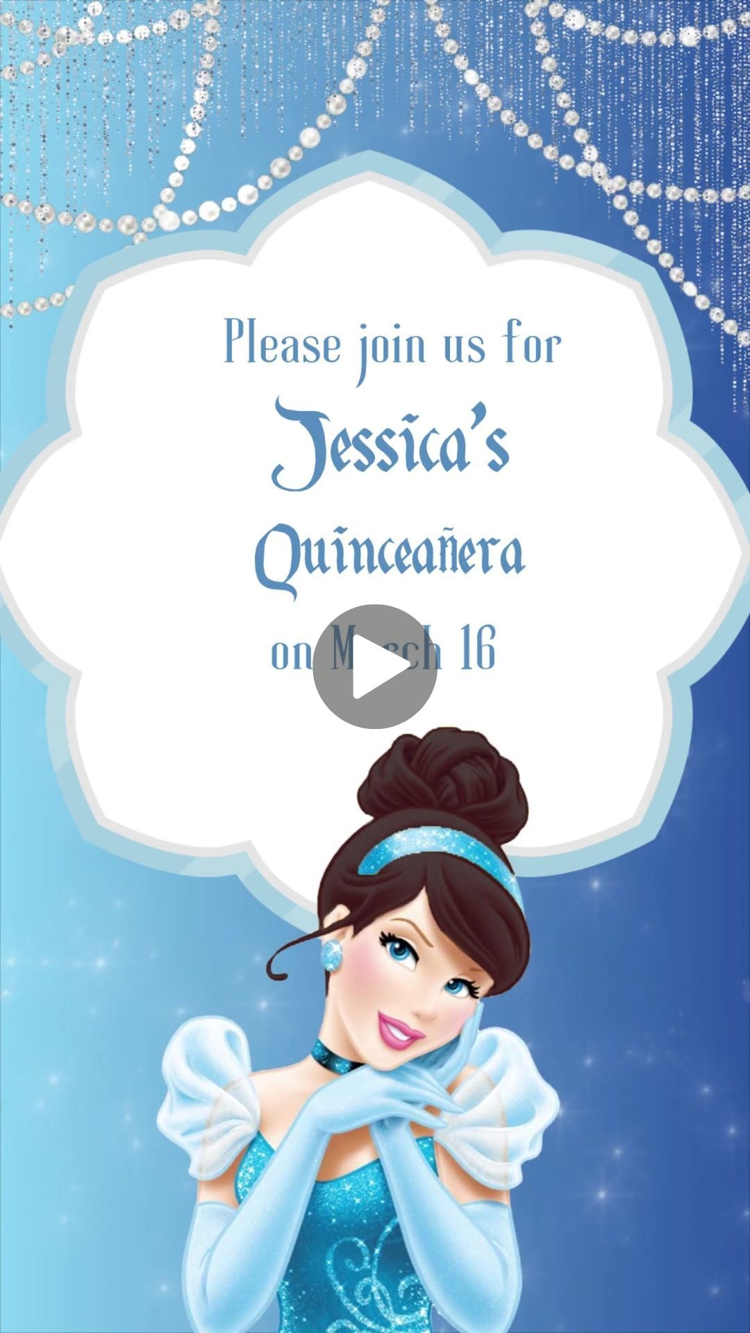 Cinderella Quinceañera Video Invitation - Cinderella-themed Quinceañera, crown quinceañera invitation, DIY Invitation Card, Mis Quince 15 Años, 15th Birthday Party, Princess Tiara Crown, Pastel Roses Silver, Sweet 16th 18th, Birthday Gifts