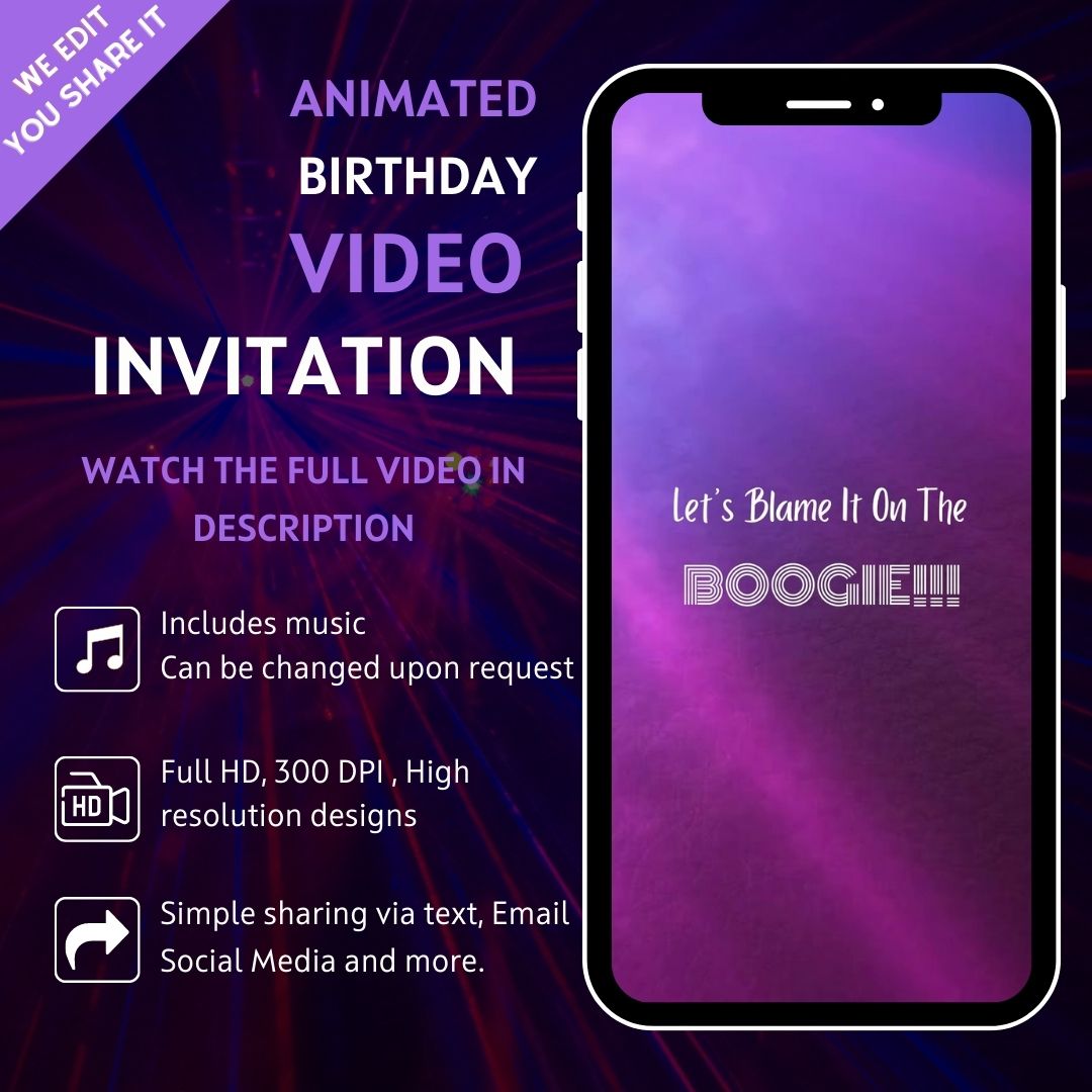 70&#39;s Silver Disco Birthday Video Invitation - Silver Disco Blame It On The Boogie 70&#39;s Disco Theme Invite