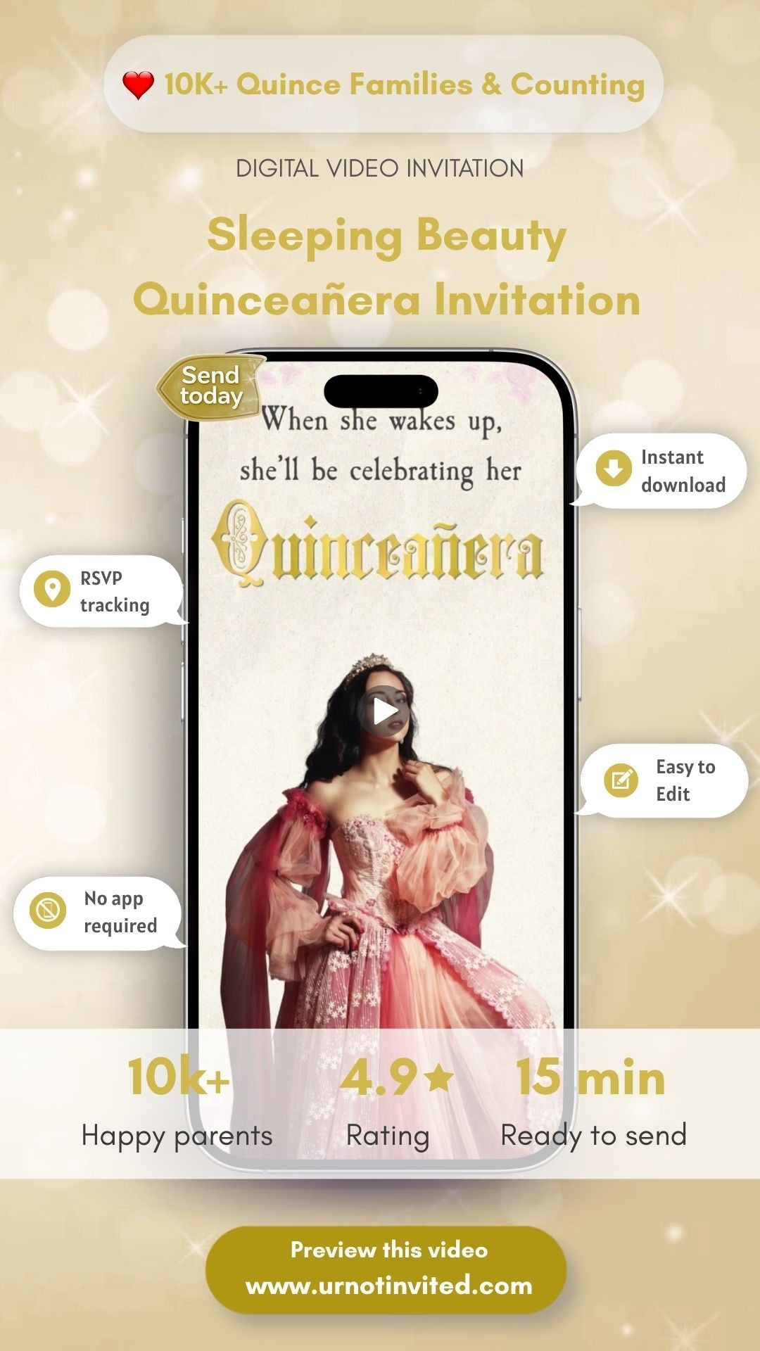 Sleeping Beauty Quinceañera Invitation - A Dream Come True Quinceañera Digital Invite | Canva Template | Instant Download