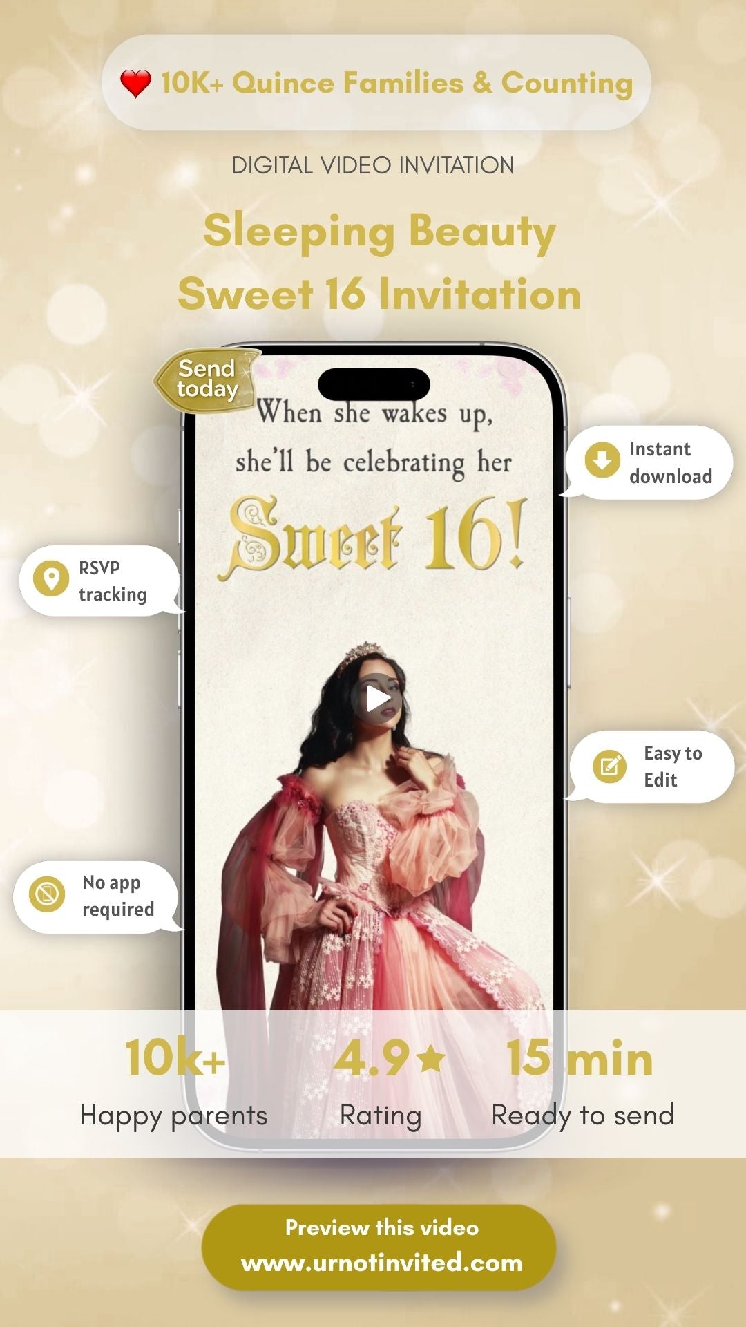 Sleeping Beauty Sweet 16 Video Invitation | Awaken the Magic Princess Theme | Digital Canva Template | Instant Download