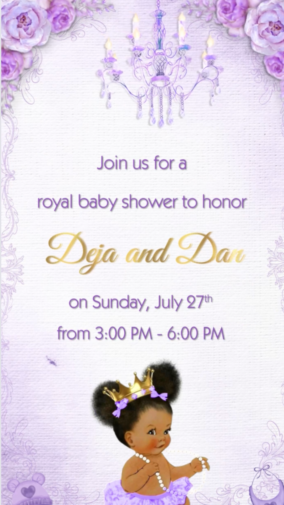 Invitación al baby shower de una princesita morada - Invitación al baby shower de una princesita morada