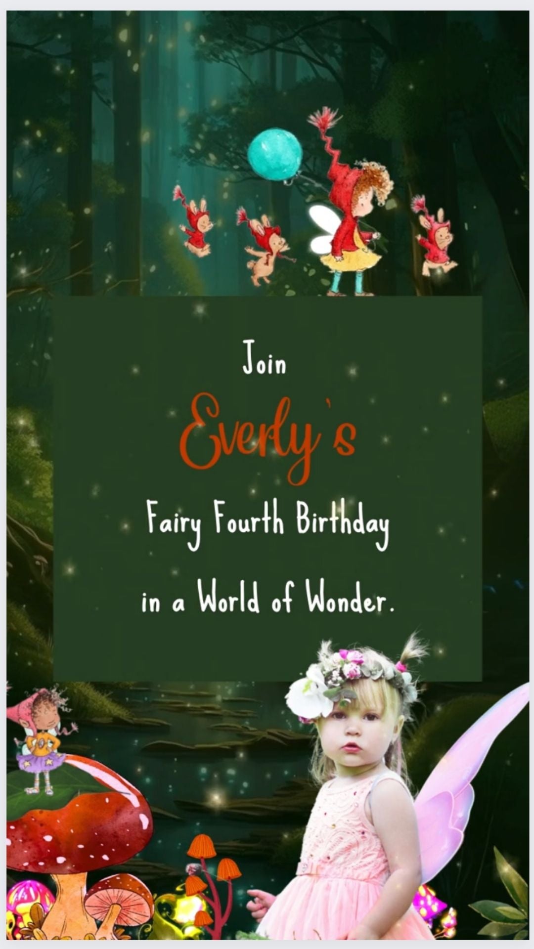 Forest Fairy Birthday Video Invitation - Forest Fairy Theme Birthday Digital Invite