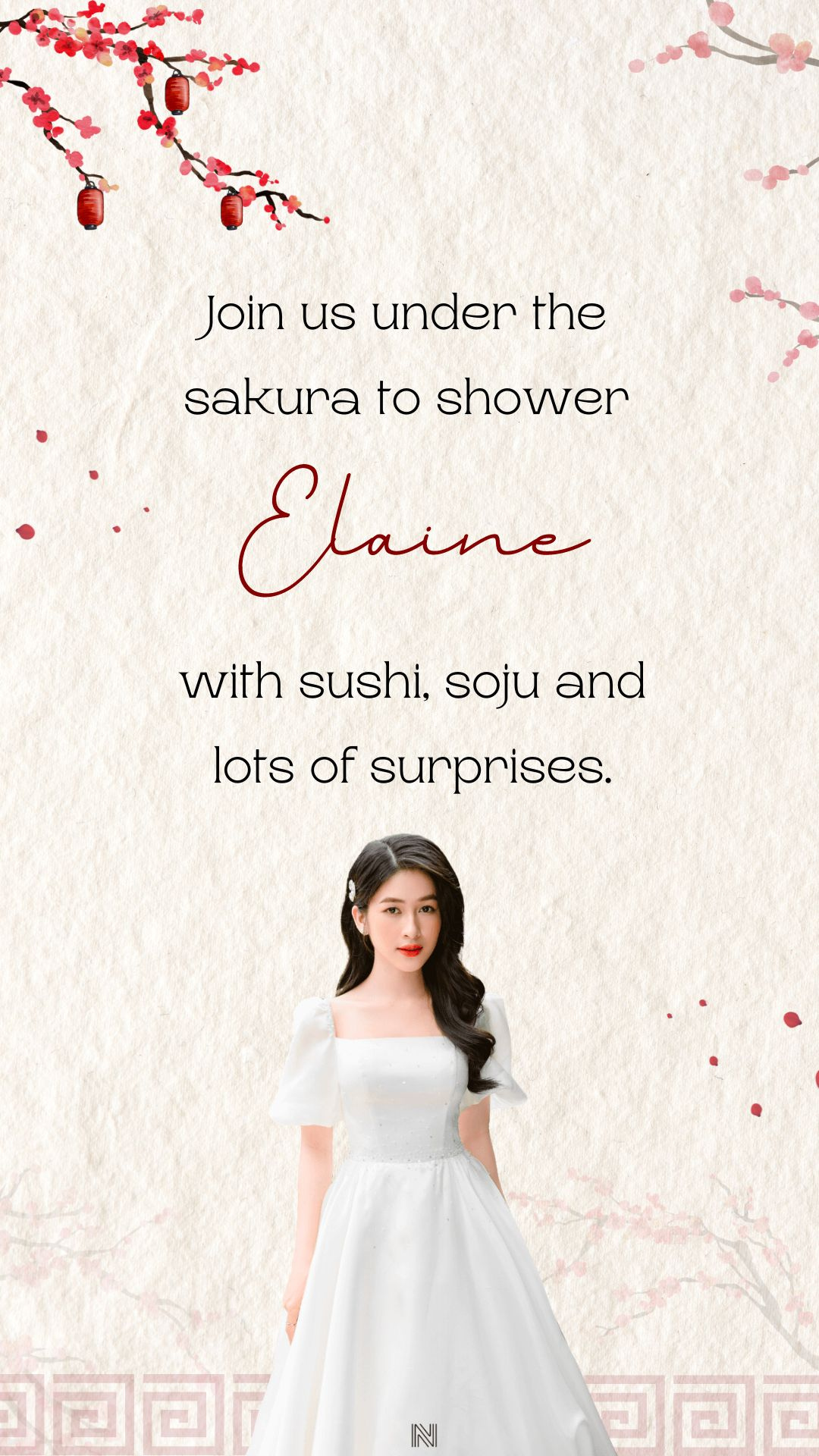 Cherry Blossom Sakura & Sushi Bridal Shower - Bridal Shower Party Invite