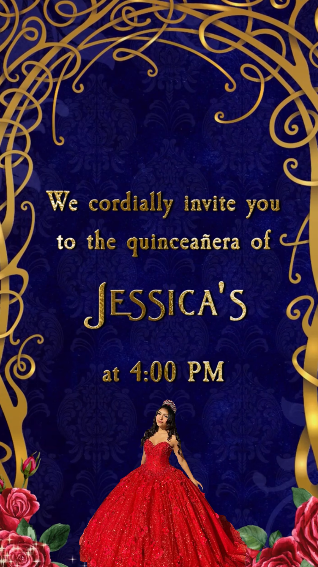 Beauty and the Beast Quinceañera Video Invitations - Red Dress Theme Sweet 15 Enchanted Rose Quince Años Invite