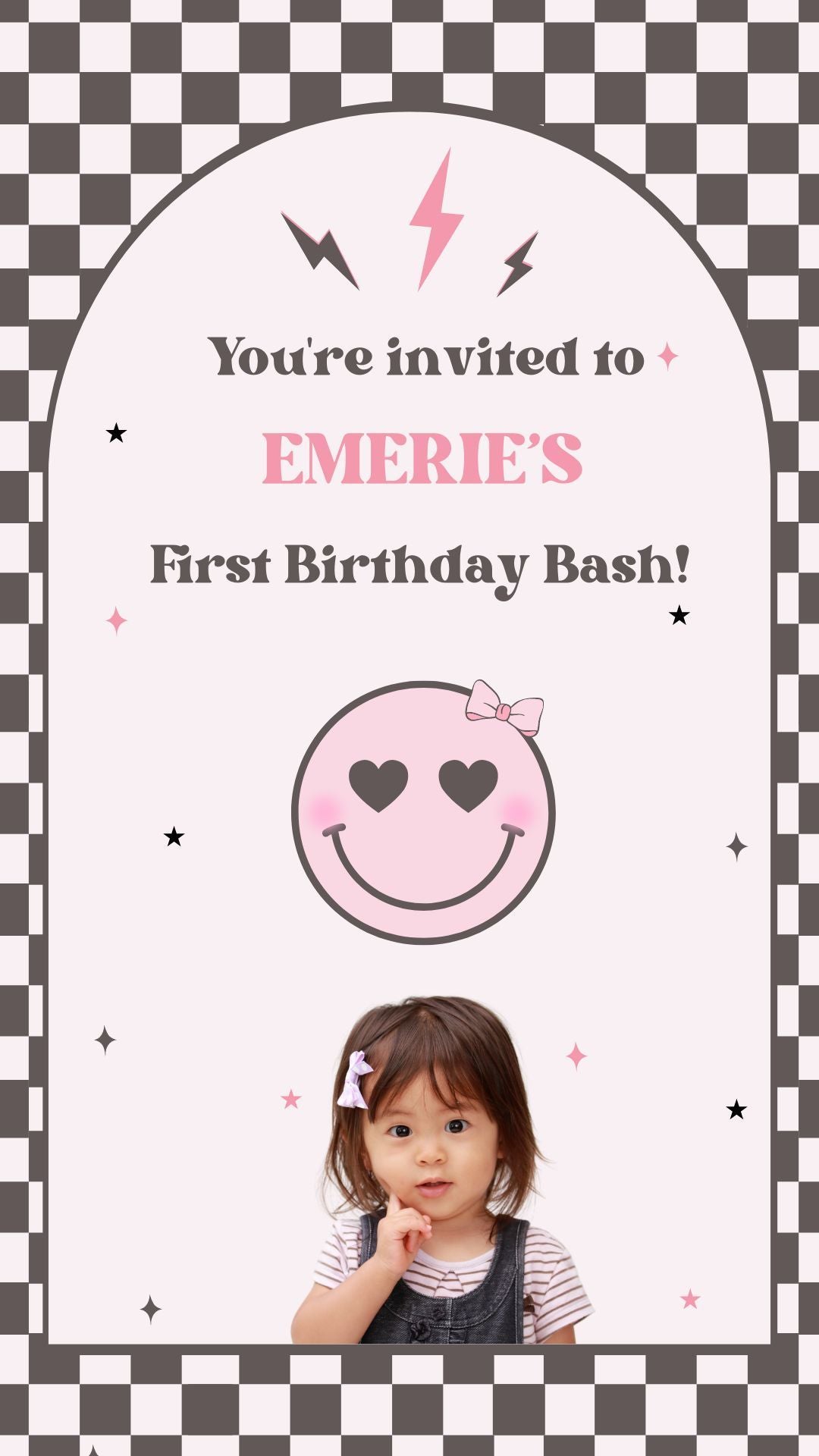 ONE Happy Babe Girl First Birthday Video Invitation - ONE Happy Babe Pink Theme Digital Invite