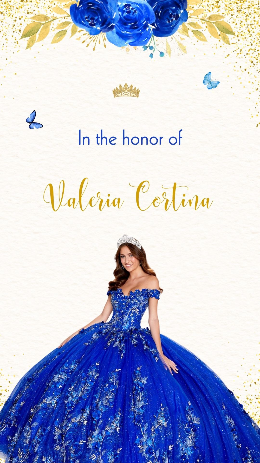 Quinceanera Royal Blue & Gold Video Invitation - Quinceanera Theme Royal Blue & Gold Digital Invite