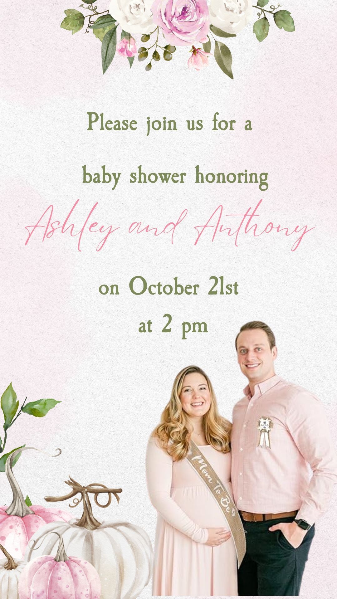 Una pequeña invitación de baby shower de calabaza - Invitación digital de baby shower con tema de calabaza rosa 