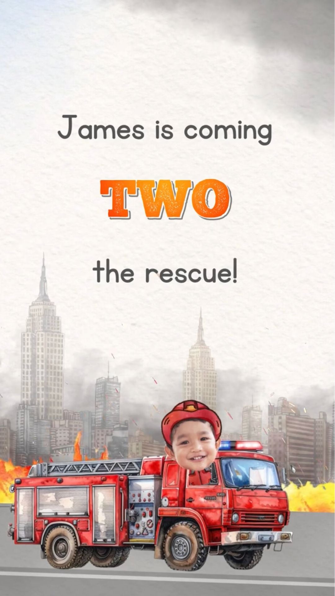 Personalized Fire Truck Birthday Invitations - Custom Kid Face Fireman Party Invites