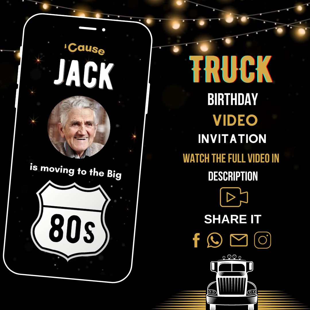 Trucker Birthday Video Invitation - Trucker Birthday Party Theme Invite