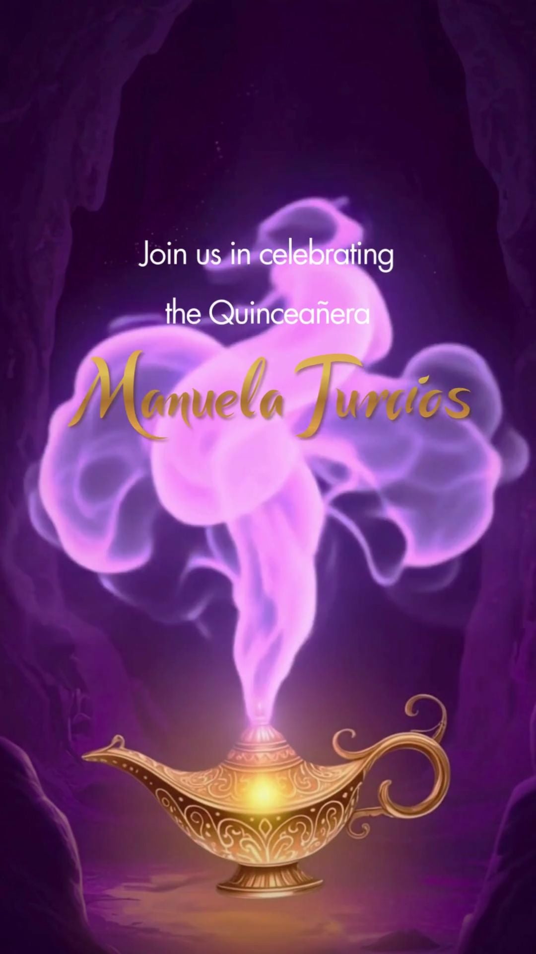 Arabian Nights Quinceañera Video Invitation | Aladdin Theme Quince Party Invite | Magic Lamp Quinceañera Digital Invitation | Canva Template | Instant Download