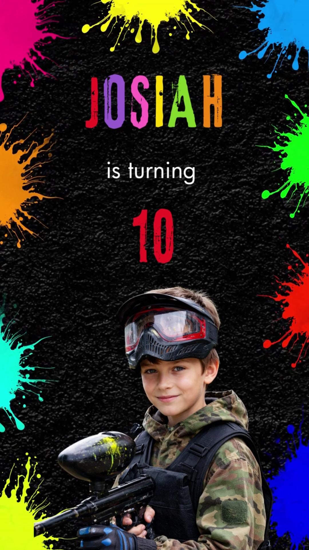 Paintball Birthday Video Invitation - Paint Ball Party Invite | Canva Template | Instant Download
