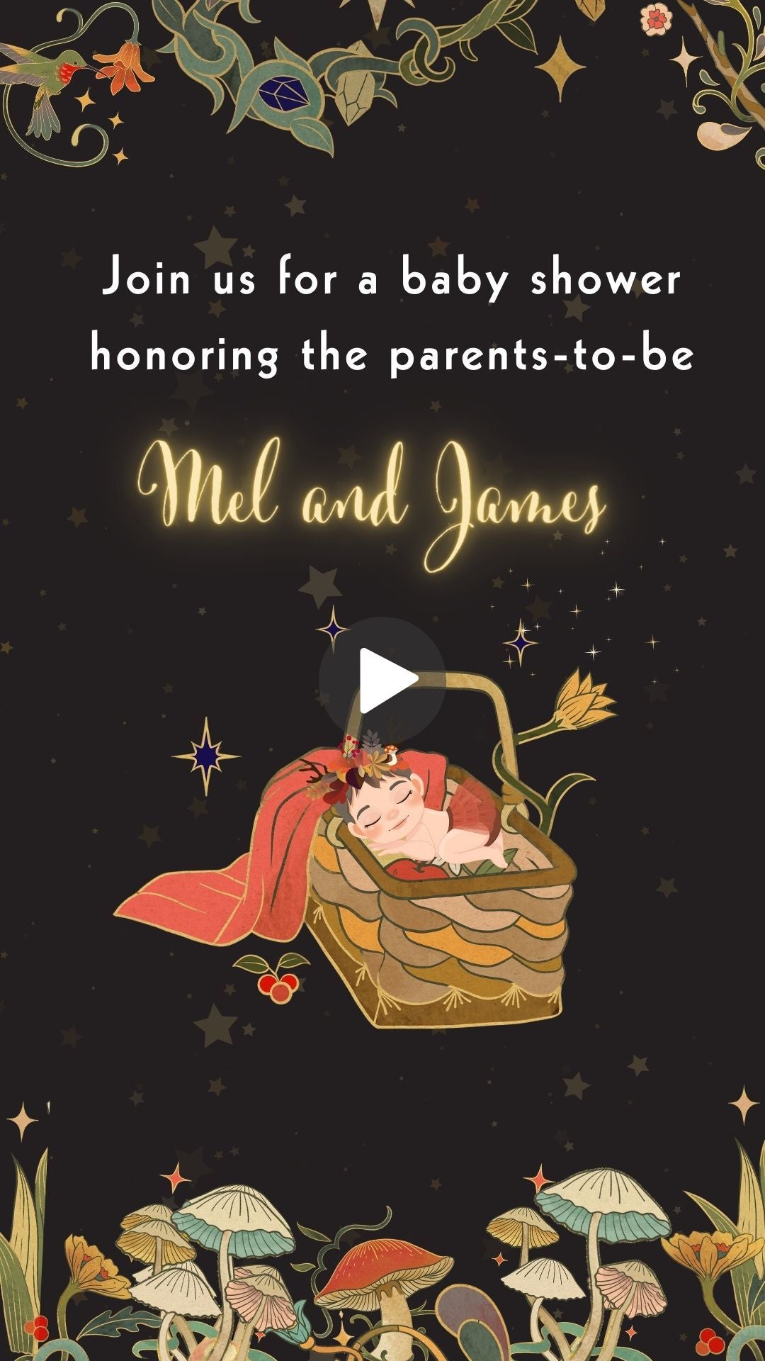 Whimsical Mushroom Baby Shower Video Invitation - Whimsical Mushroom Theme Digital Invite  | Canva Template | Instant Download