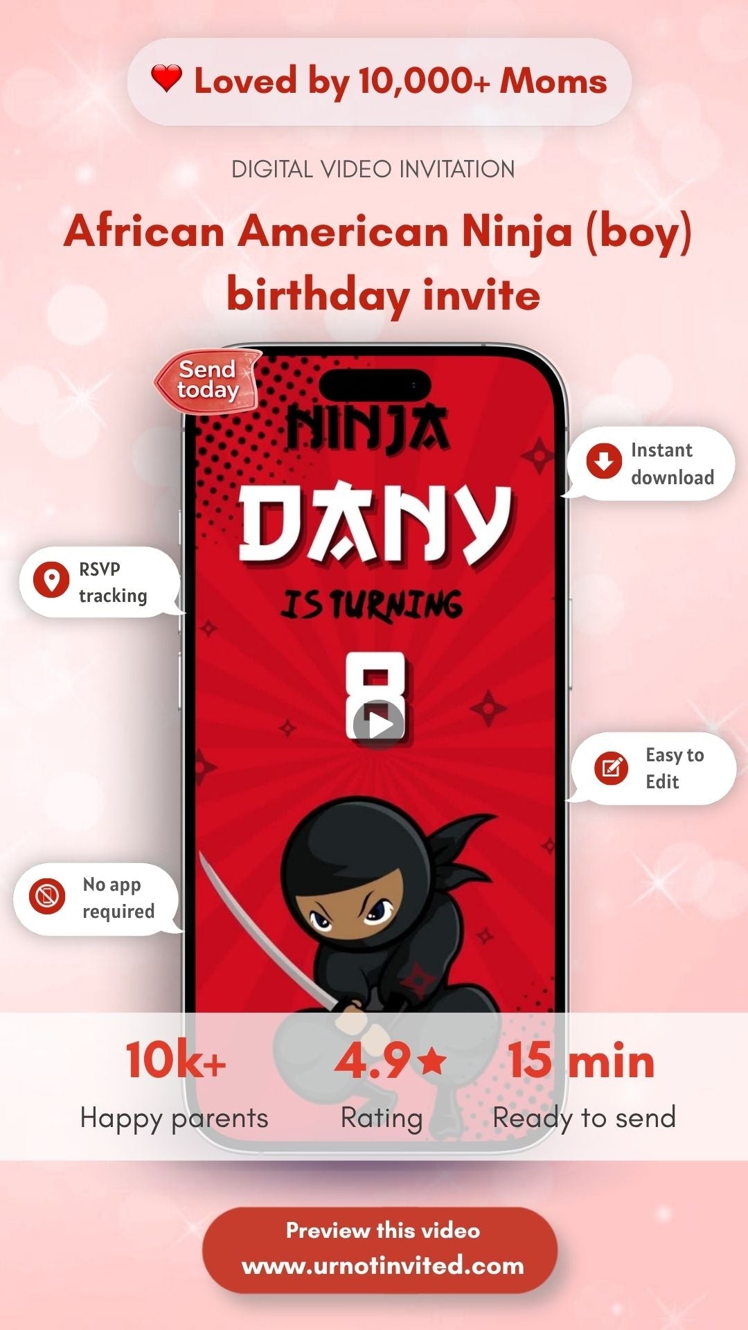 African American Ninja Boy Birthday Invitation – Kids Ninja Theme Party Digital Invite | canva template | instant download - urnotinvitedKIds BirthdayyourenvitedurnotinvitedINV-0008Video OnlyAfrican American Ninja Boy Birthday Invitation – Kids Ninja Theme Party Digital Invite | canva template | instant download
