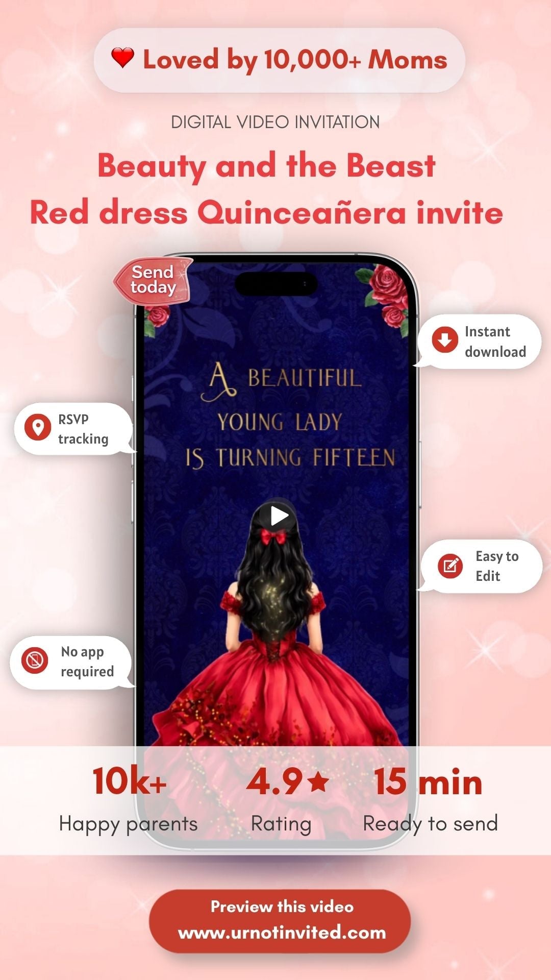 Beauty and the Beast Quinceañera Video Invitations - Red Dress Enchanted Rose Quinceañera Años InviteDigital Invite | Canva Template | Instant Download - urnotinvitedQuinceañera invitationurnotinvitedurnotinvitedINV-1139Video OnlyBeauty and the Beast Quinceañera Video Invitations - Red Dress Enchanted Rose Quinceañera Años InviteDigital Invite | Canva Template | Instant Download