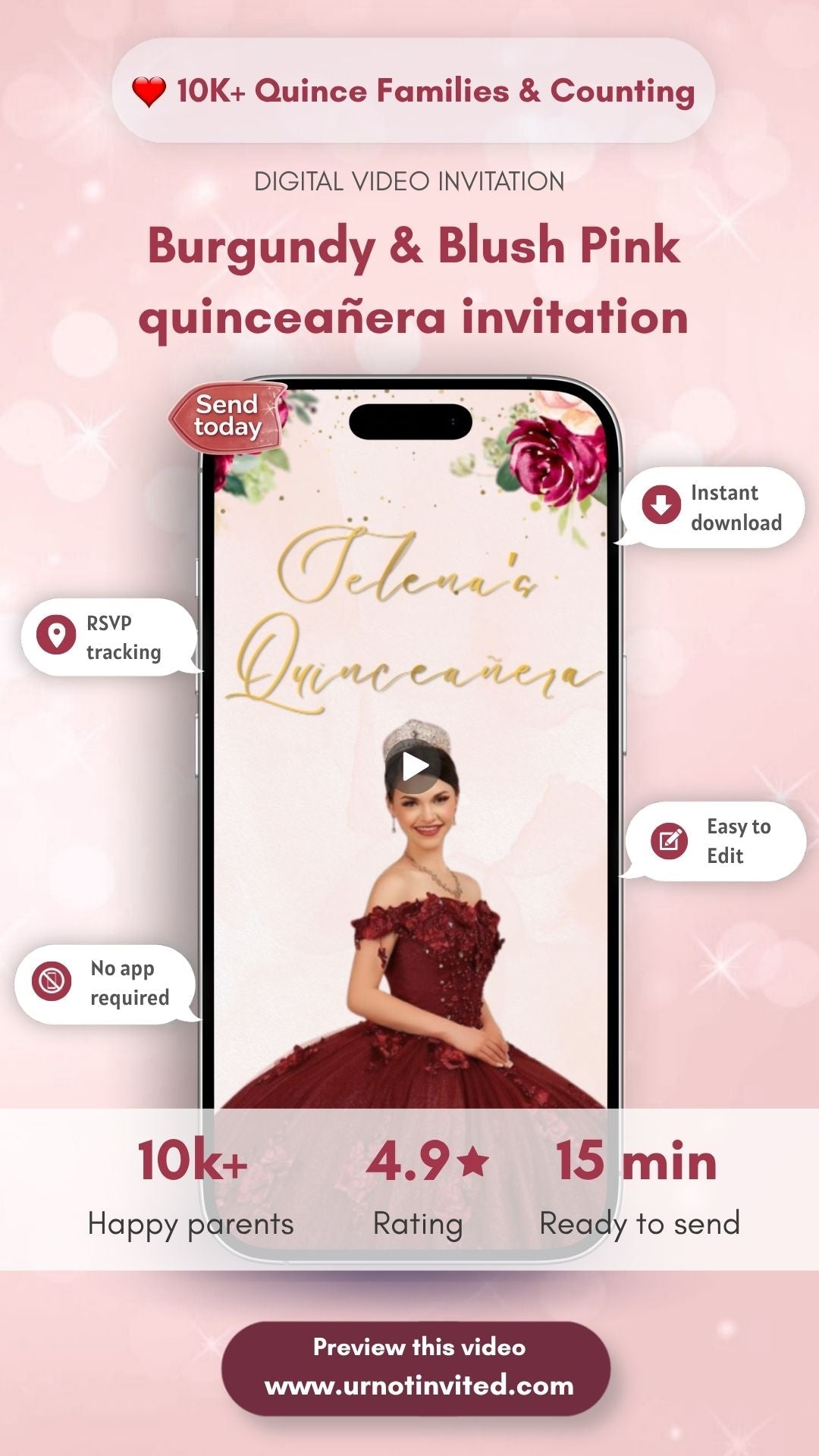Blush &amp; Burgundy Floral Quinceañera Video Invitation - Blush &amp; Burgundy Floral Quinceañera Theme Quince Años Digital Invite - urnotinvitedQuinceañera invitationurnotinvitedurnotinvitedVideo onlyBlush &amp; Burgundy Floral Quinceañera Video Invitation - Blush &amp; Burgundy Floral Quinceañera Theme Quince Años Digital Invite